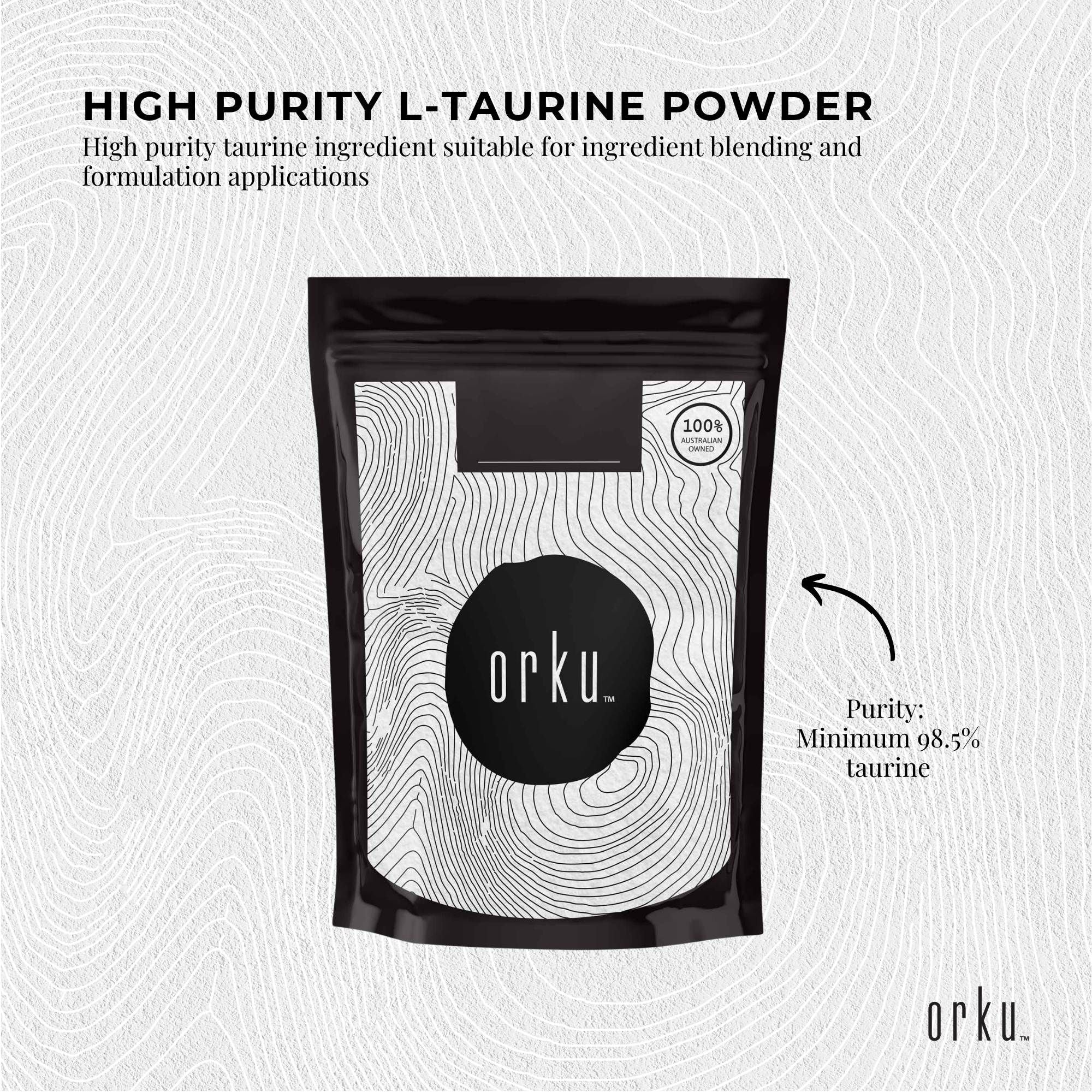 Orku 1Kg Taurine Powder - High Purity L-Taurine Amino Acid Ingredient