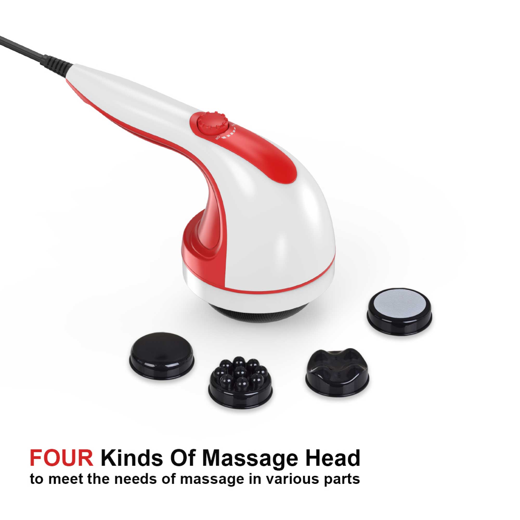 Orku Handheld Body Massager 4 Heads Adjustable Speed 28W Red