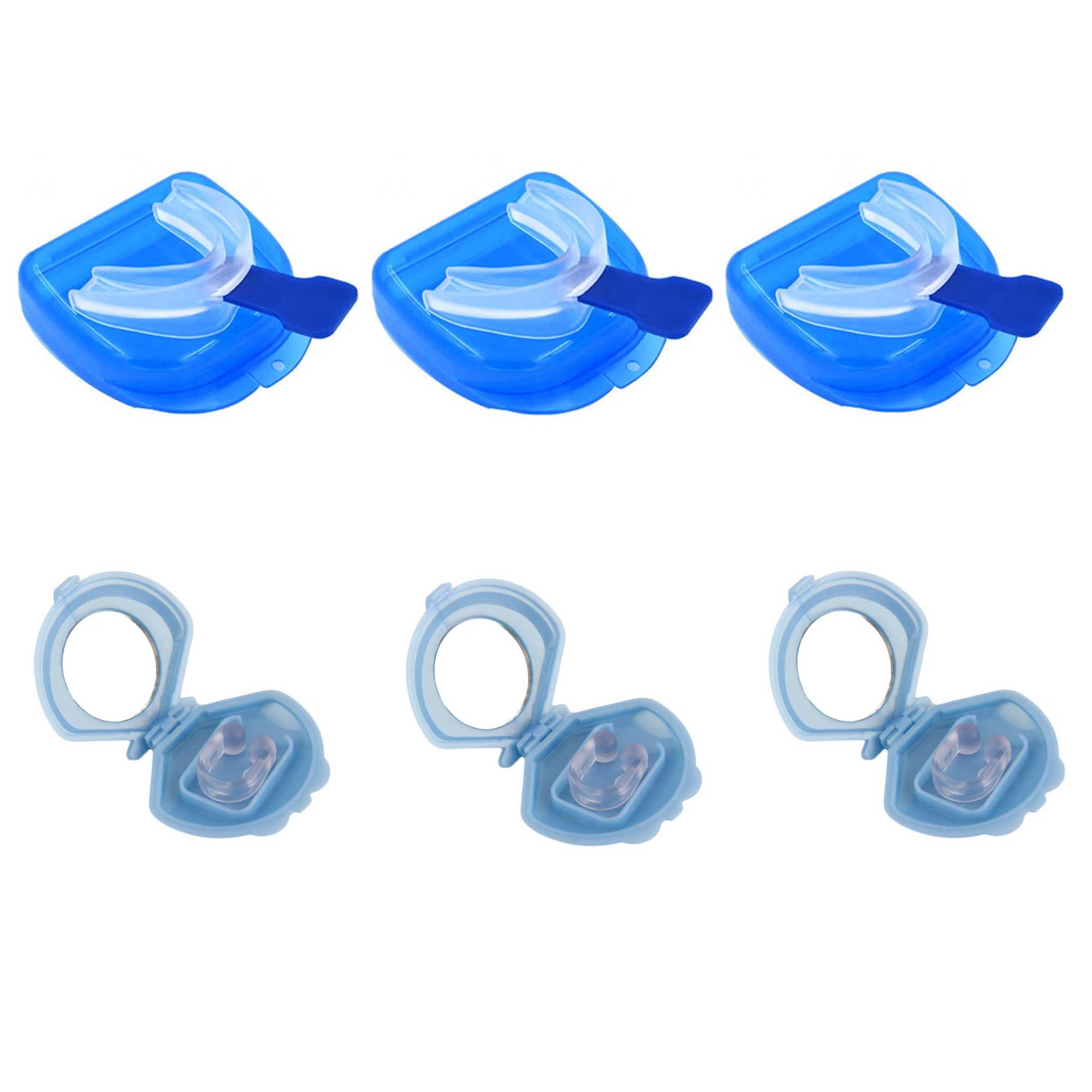 Sleeping Aids: 3x Mouthguard Mouthpiece + 3x Nose Clip Anti Snoring Aid Sleep Breathing Device