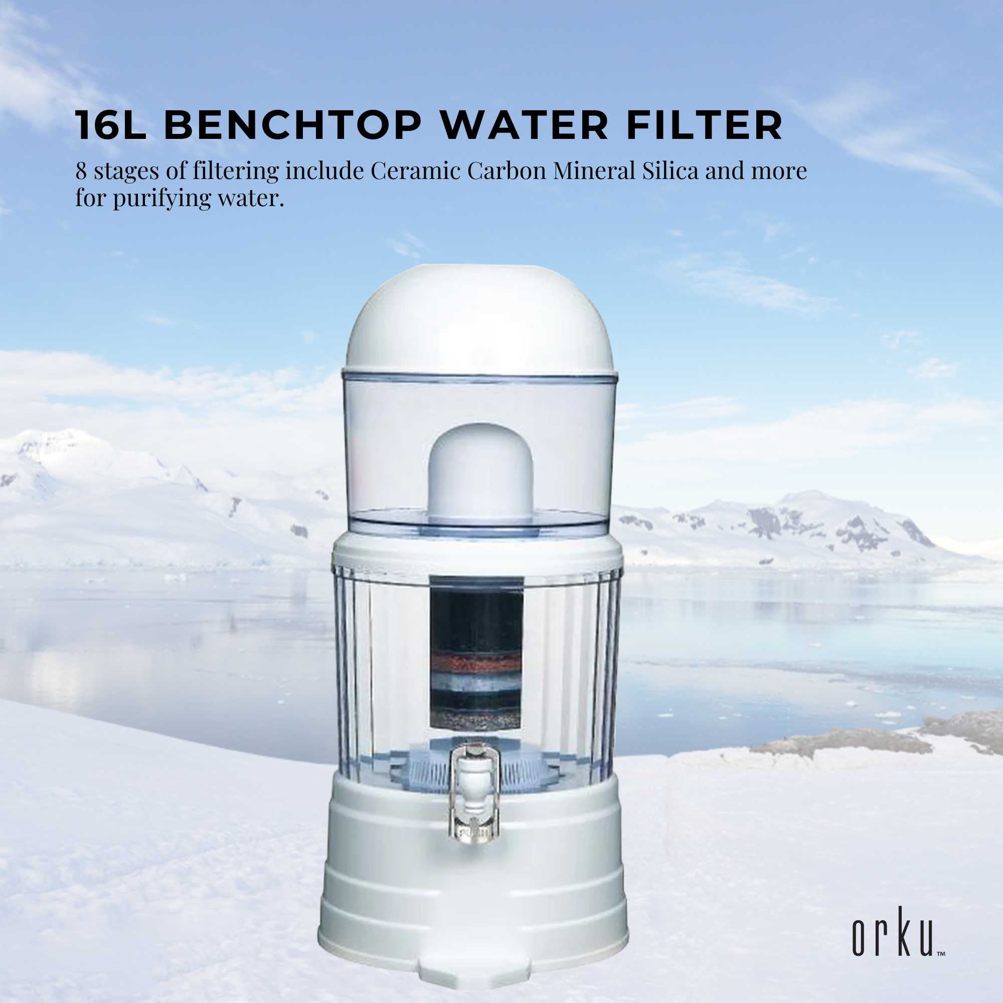 Orku 16L Benchtop Water Filters - 8 Stage Mineral Gravity Filtration System