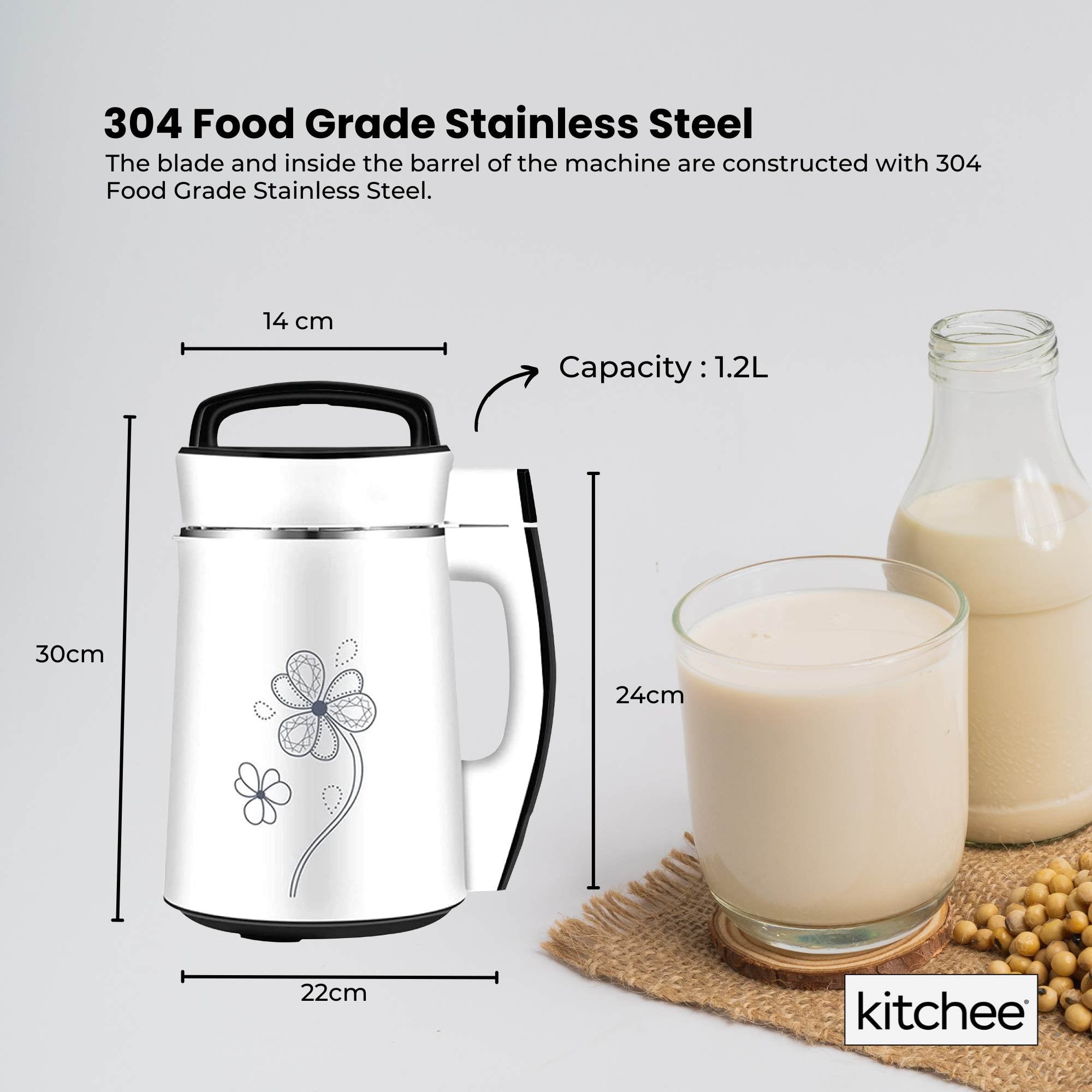 Kitchee 1.2L Electric Soy Bean Milk Maker Machine - Automatic Almond Nut Blender
