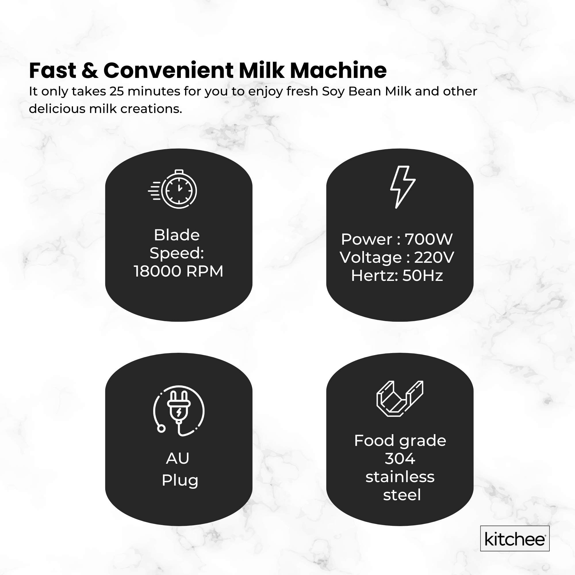 Kitchee 1.2L Electric Soy Bean Milk Maker Machine - Automatic Almond Nut Blender