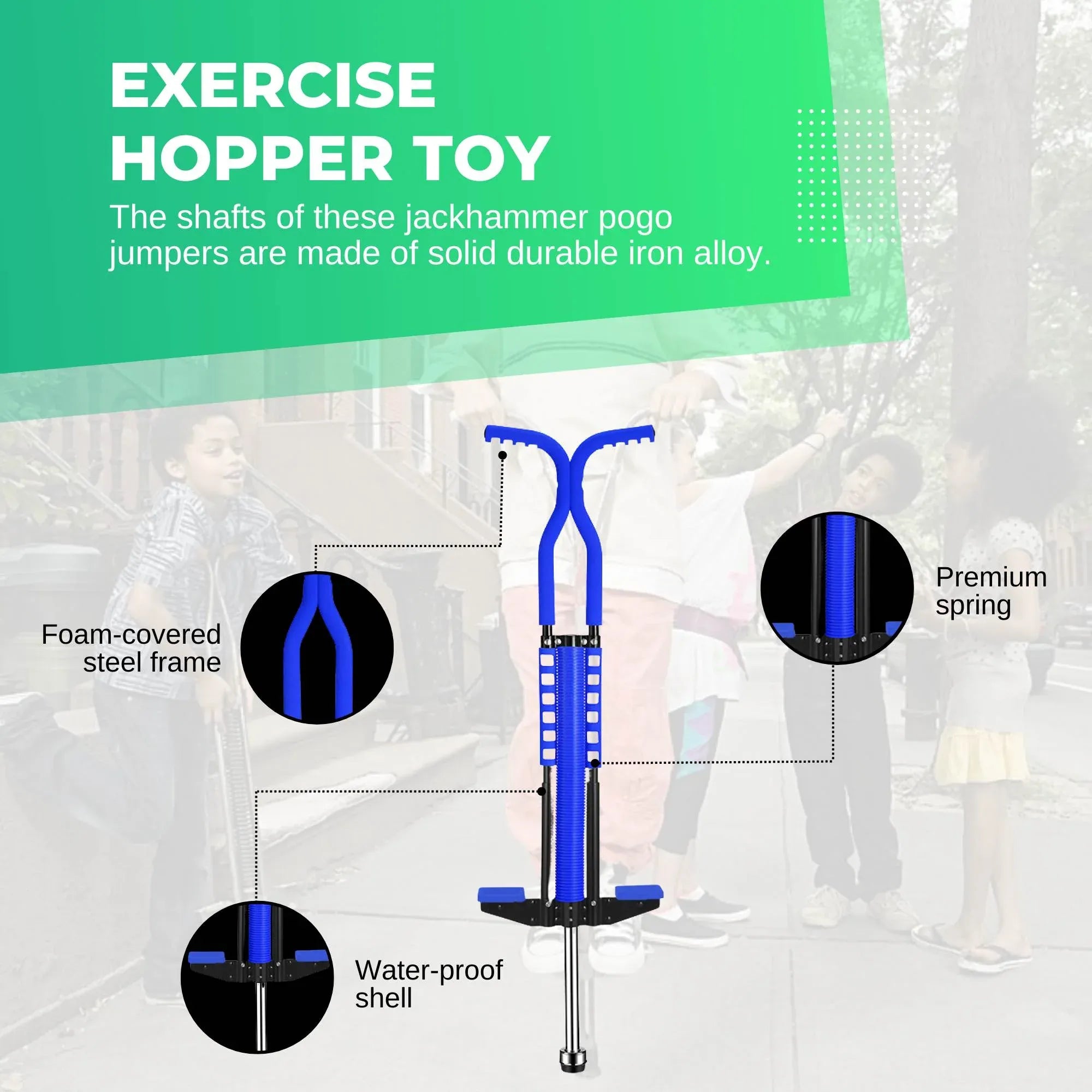 Social Hike Blue Pogo Stick - Kids Jumping Jackhammer Exercise Hopper Toy