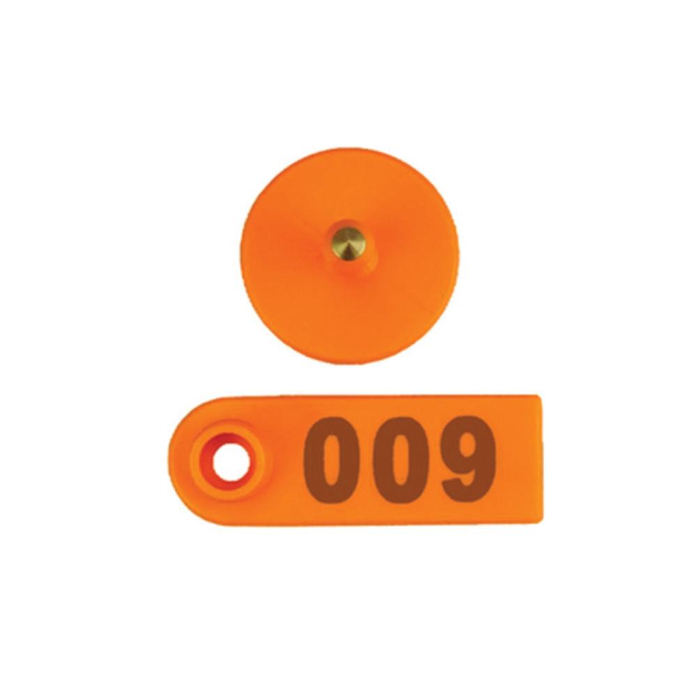 Pet ID Tags: 1-100 Cattle Number Ear Tag 5x2cm Set - Orange Mini Pig Sheep Livestock Label