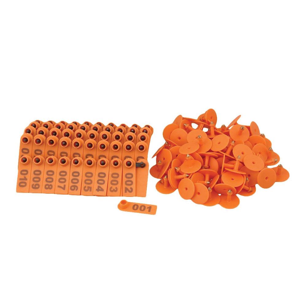 Pet ID Tags: 1-100 Cattle Number Ear Tag 5x2cm Set - Orange Mini Pig Sheep Livestock Label
