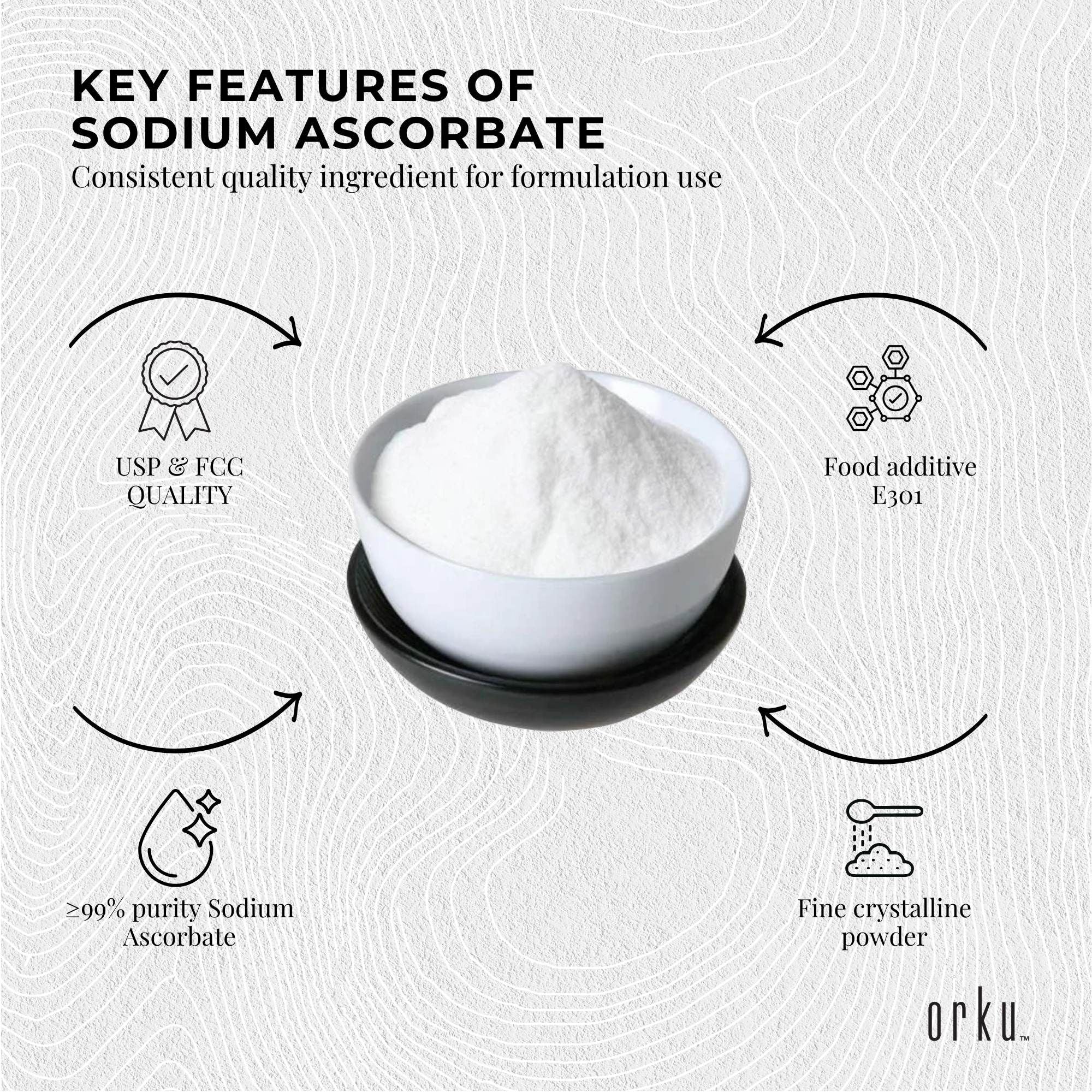 Orku 1Kg Sodium Ascorbate - High Purity Soluble Crystalline Powder Ingredient