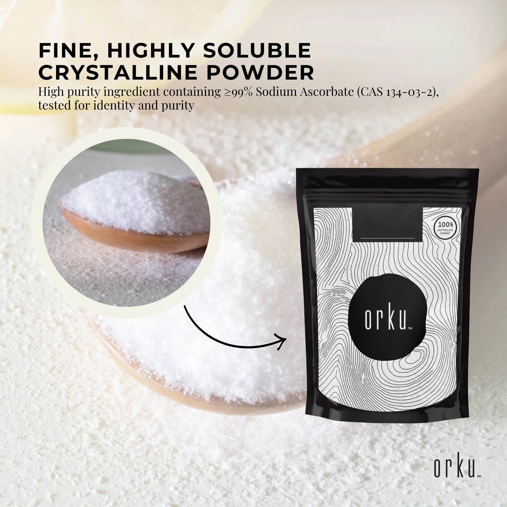 Orku 2Kg Sodium Ascorbate - High Purity Soluble Crystalline Powder Ingredient