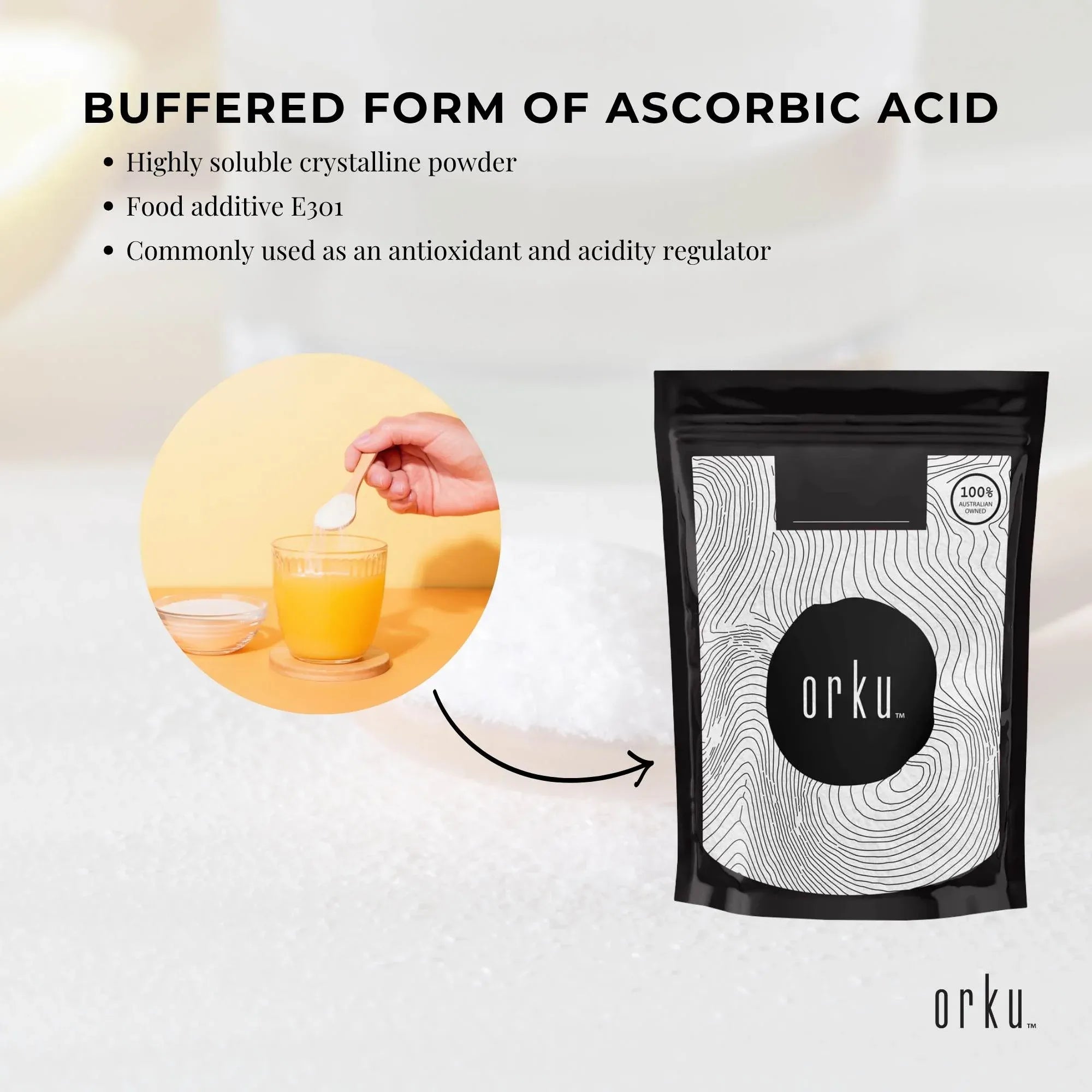 Orku 2Kg Sodium Ascorbate - High Purity Soluble Crystalline Powder Ingredient