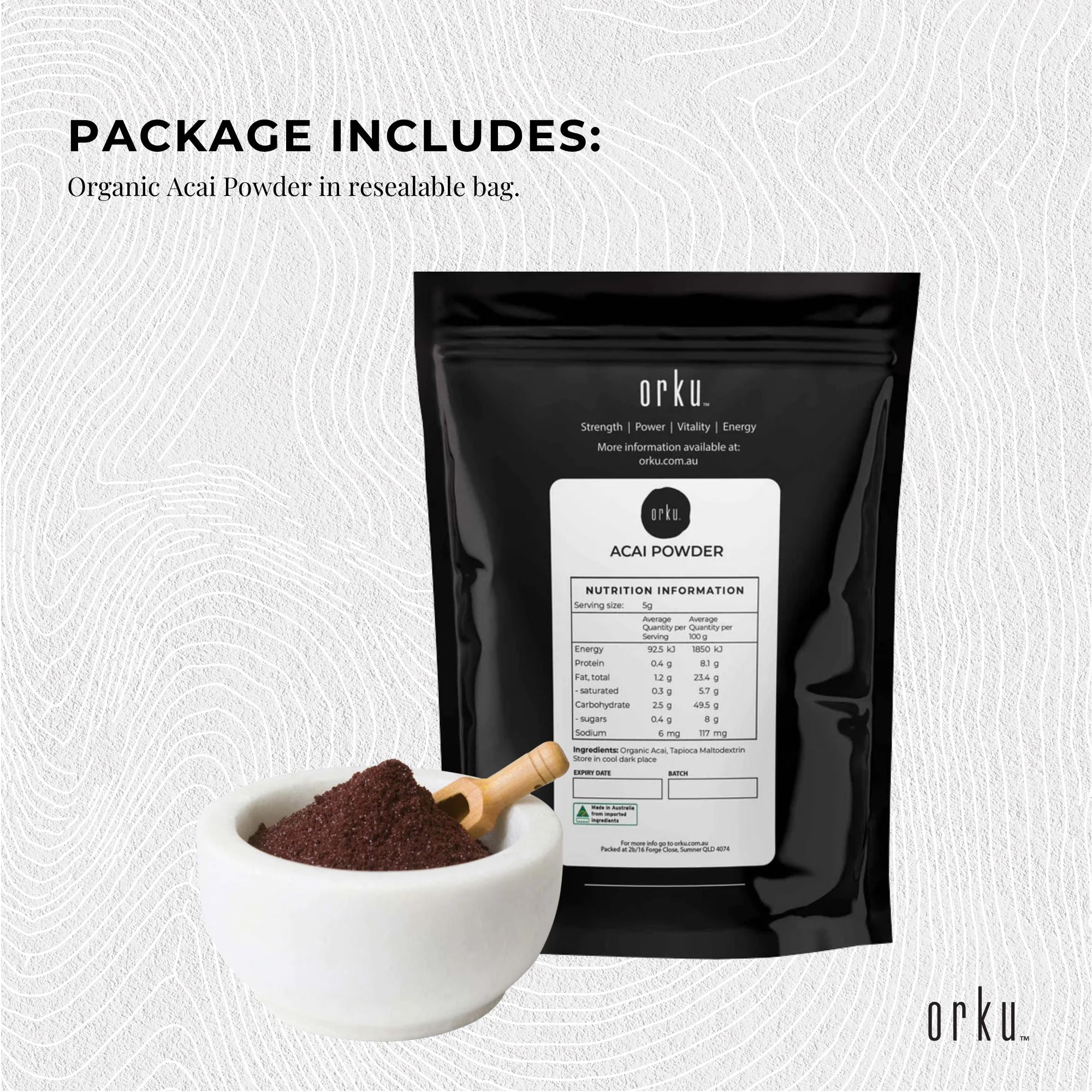 Orku 100g Organic Acai Powder Brazilian Berry Smoothie Bowl Ingredient
