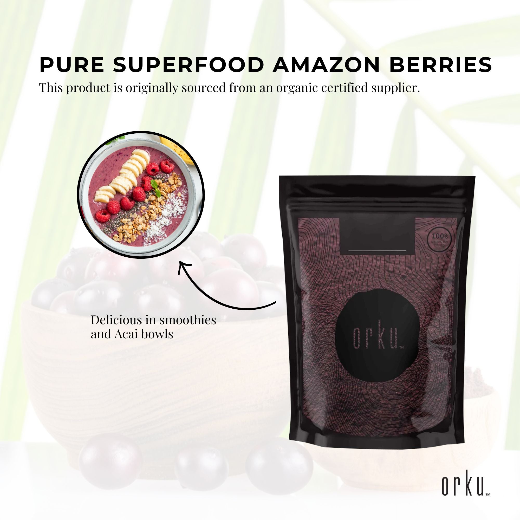 Orku 100g Organic Acai Powder Brazilian Berry Smoothie Bowl Ingredient