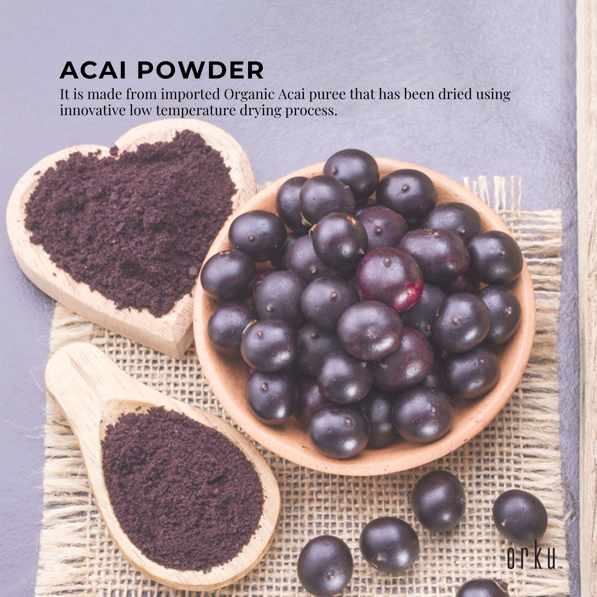 Orku 100g Organic Acai Powder Brazilian Berry Smoothie Bowl Ingredient