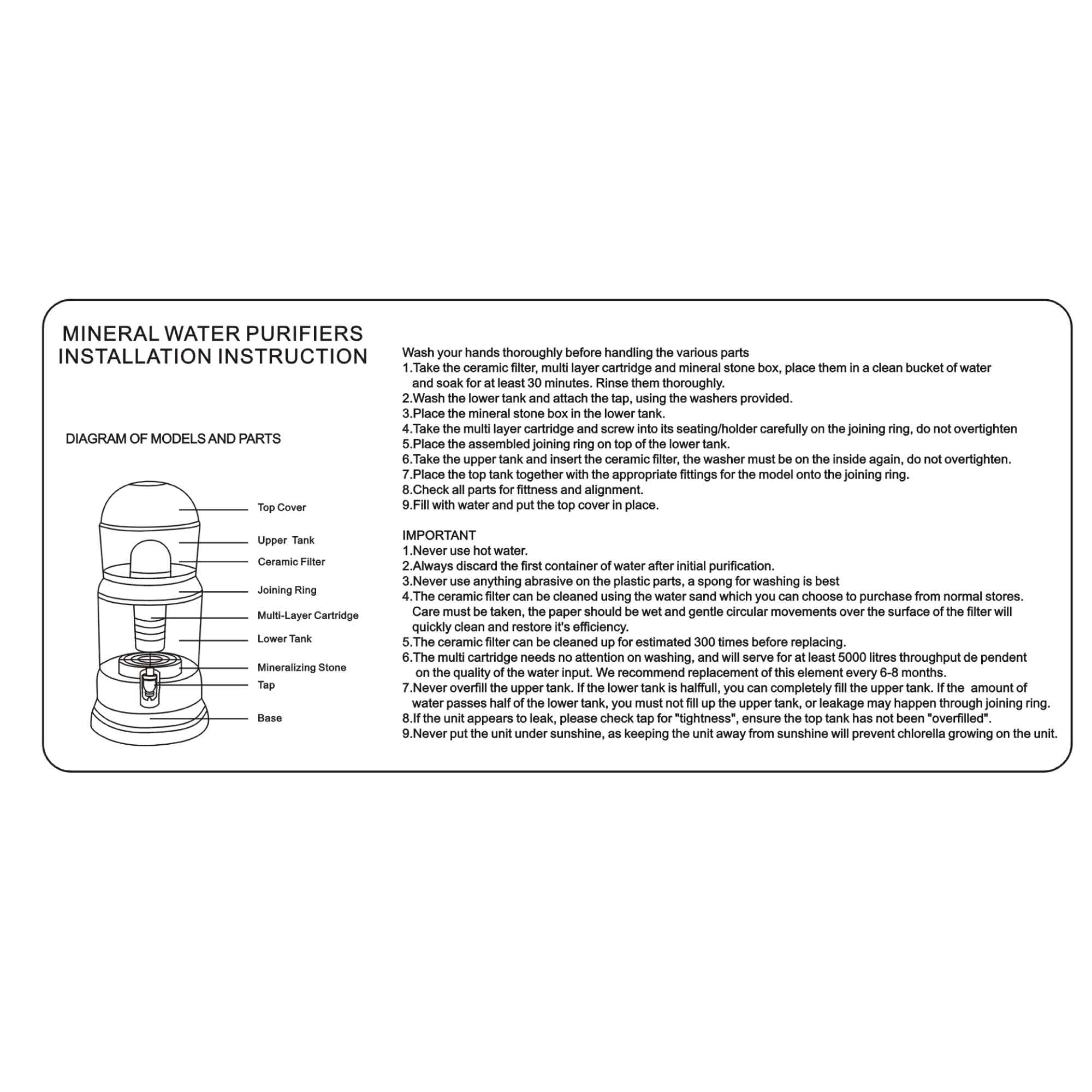 Orku 28L Benchtop Water Filter - 8 Stage Mineral Gravity Filtration System
