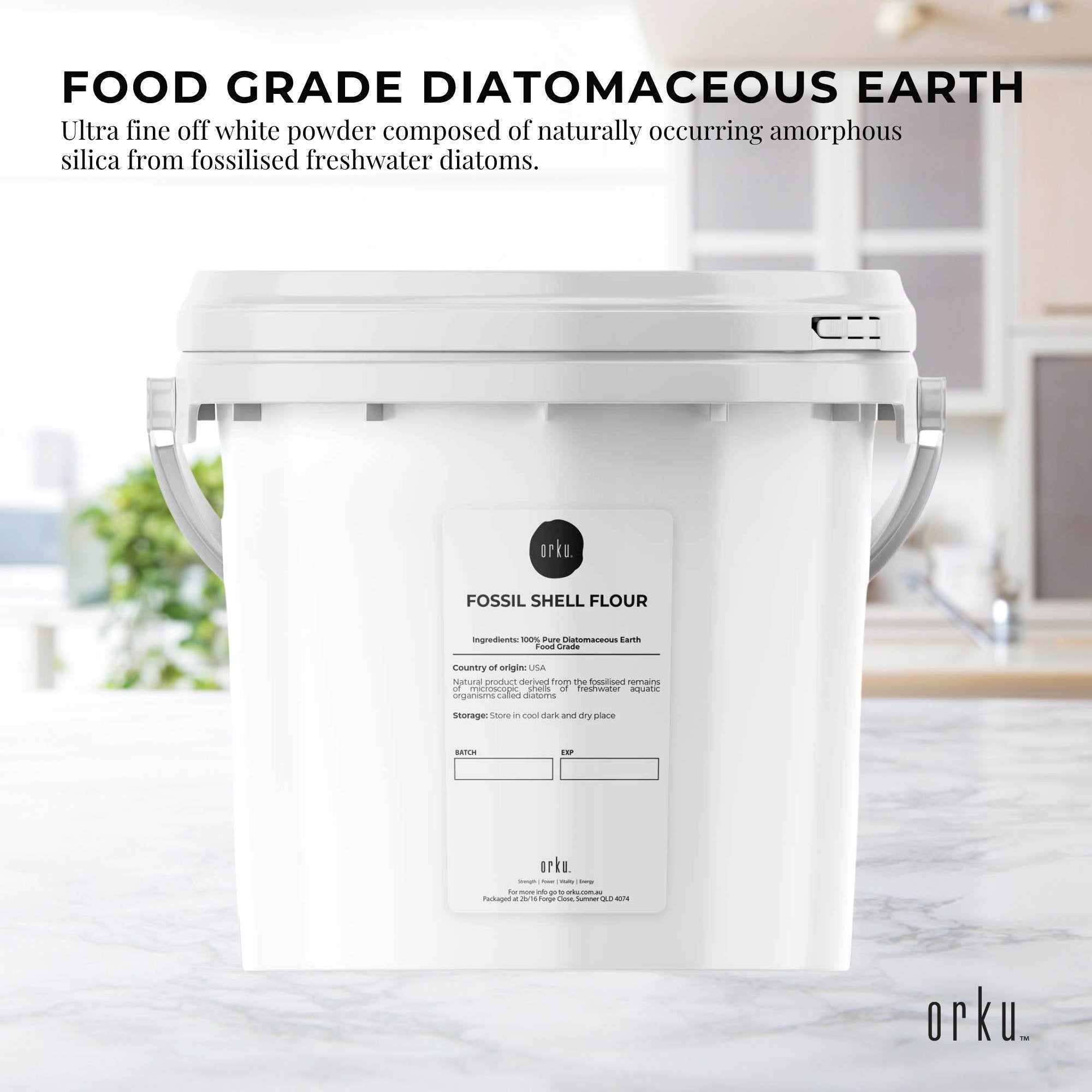 Orku 1.4Kg Fine Diatomaceous Earth Tub - Food Grade Fossil Shell Flour Powder