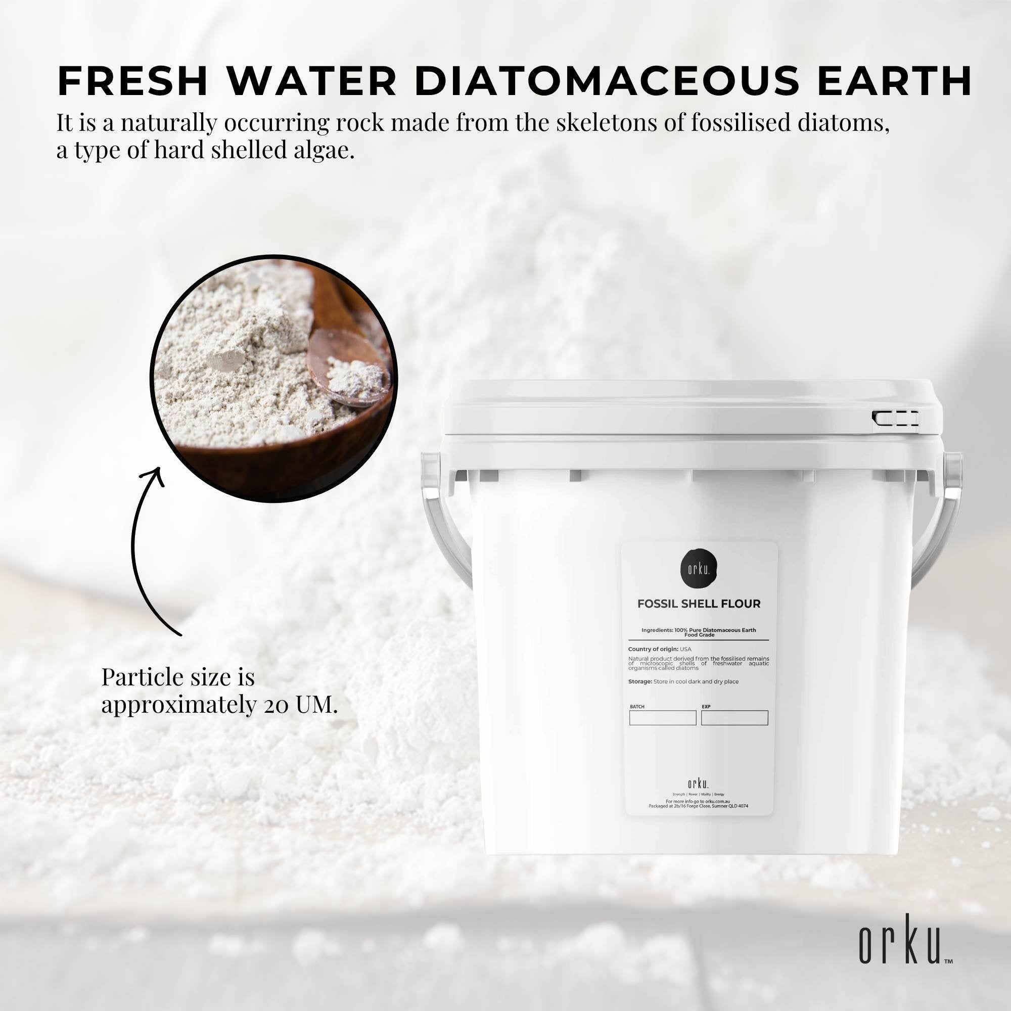 Orku 1.4Kg Fine Diatomaceous Earth Tub - Food Grade Fossil Shell Flour Powder