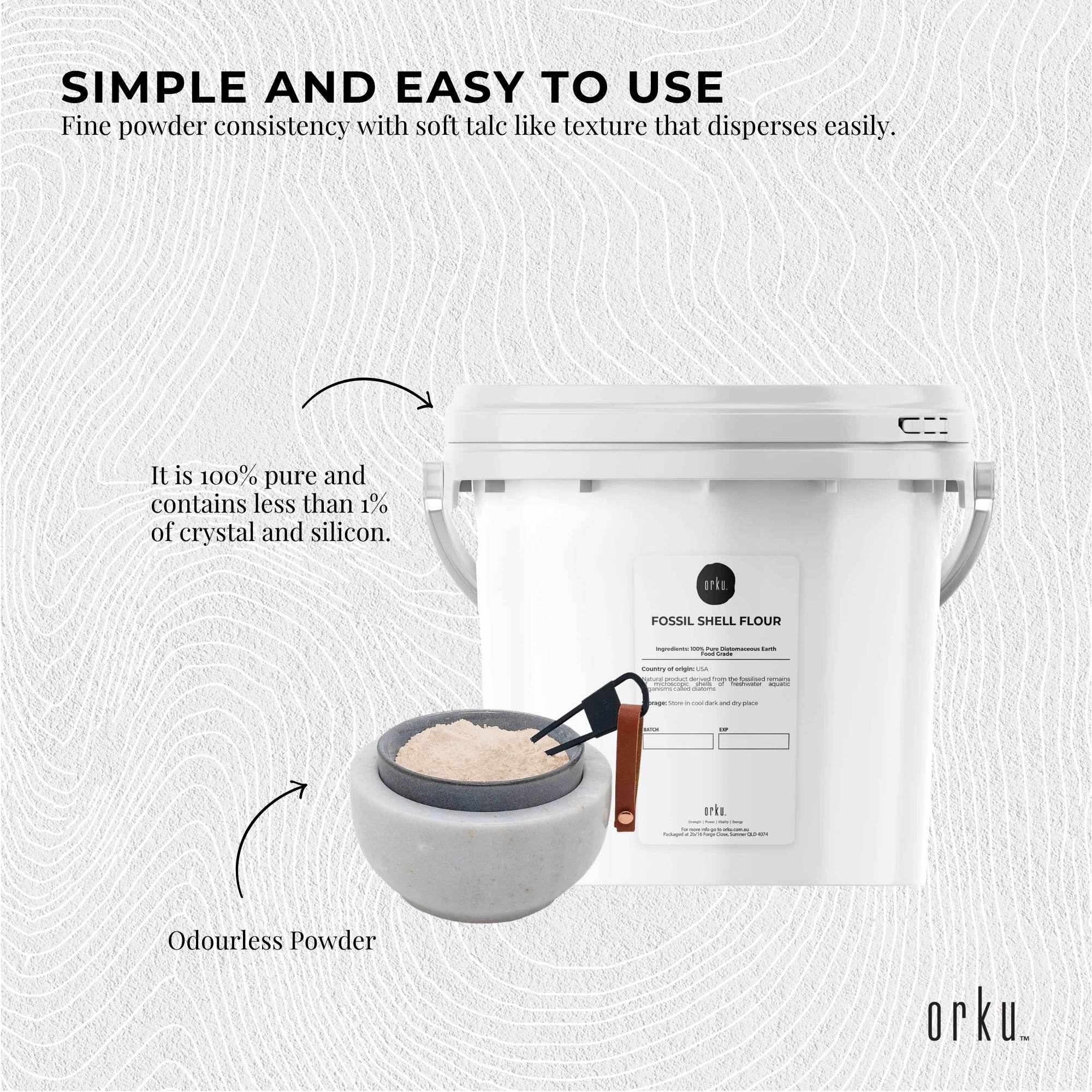 Orku 1.4Kg Fine Diatomaceous Earth Tub - Food Grade Fossil Shell Flour Powder