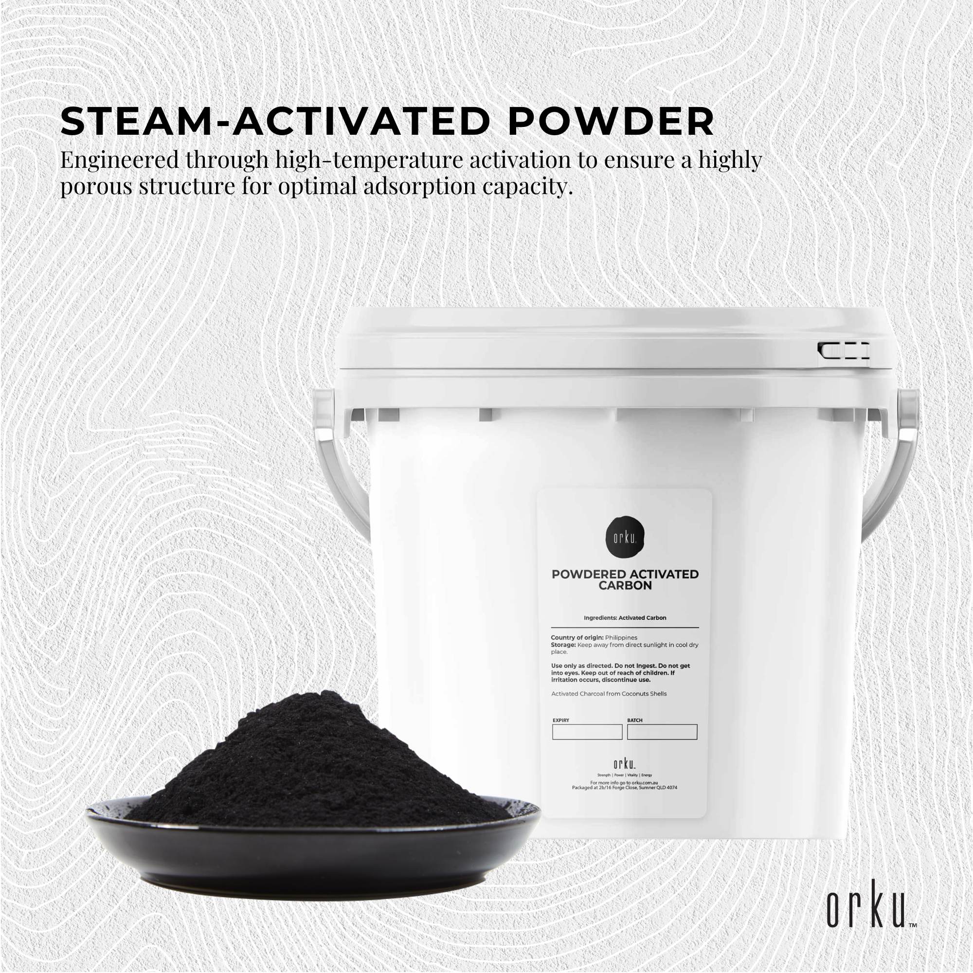 Orku 2.3Kg Activated Carbon Powder Coconut Charcoal Bucket - Water Filtration