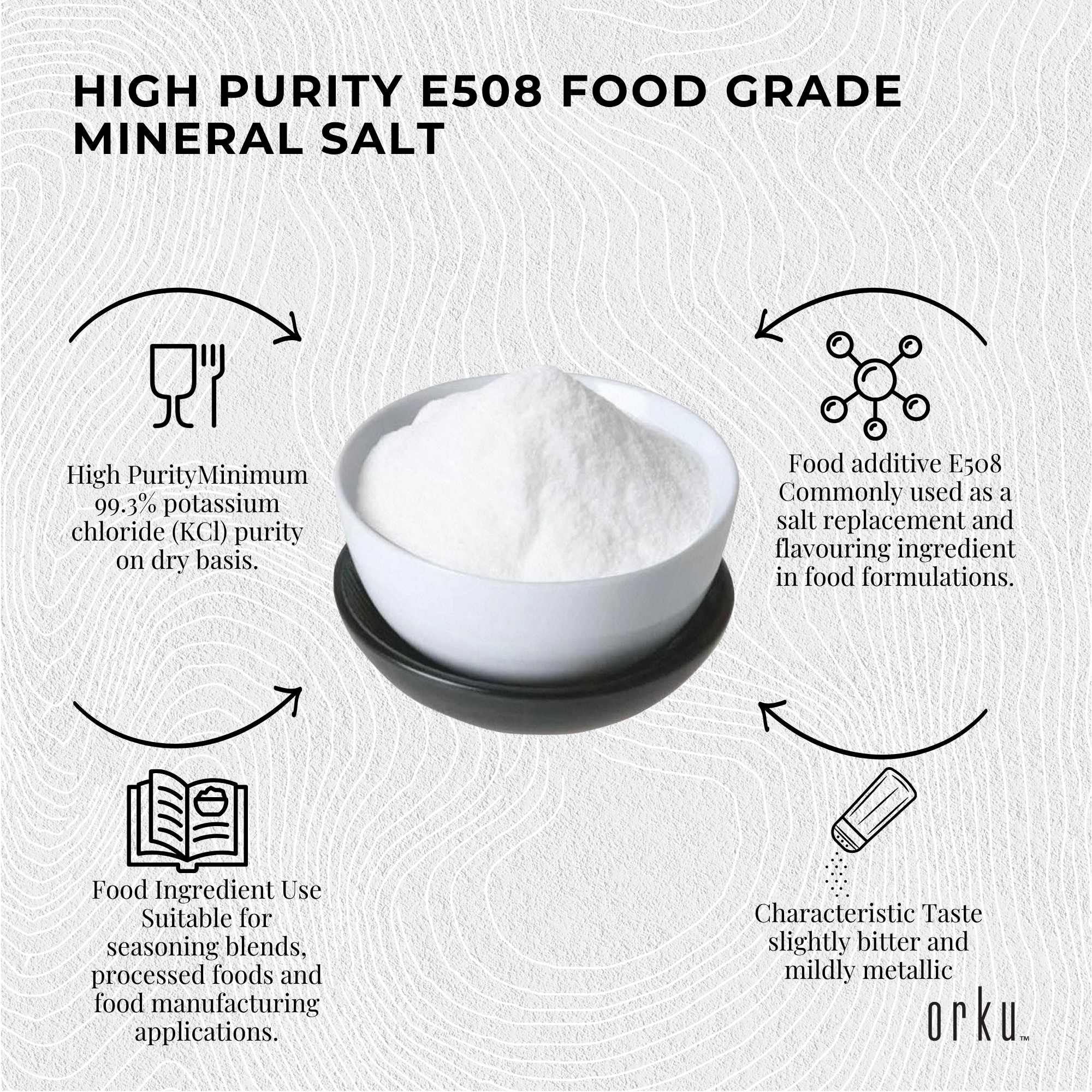 Orku 400g Potassium Chloride Powder (KCl) - Food Grade E508 Salt Substitute