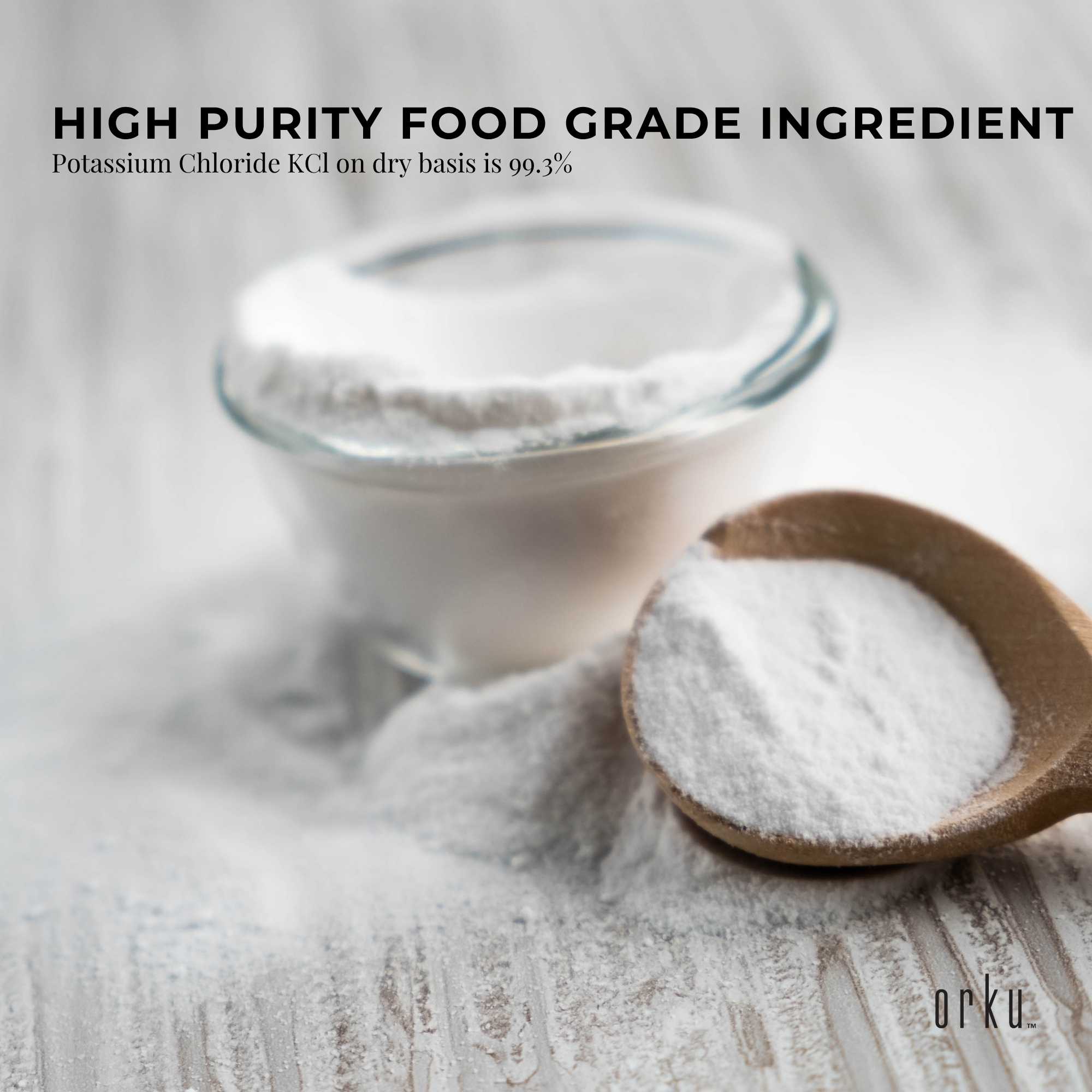 Orku 1Kg Potassium Chloride Powder (KCl) - Food Grade E508 Salt Substitute