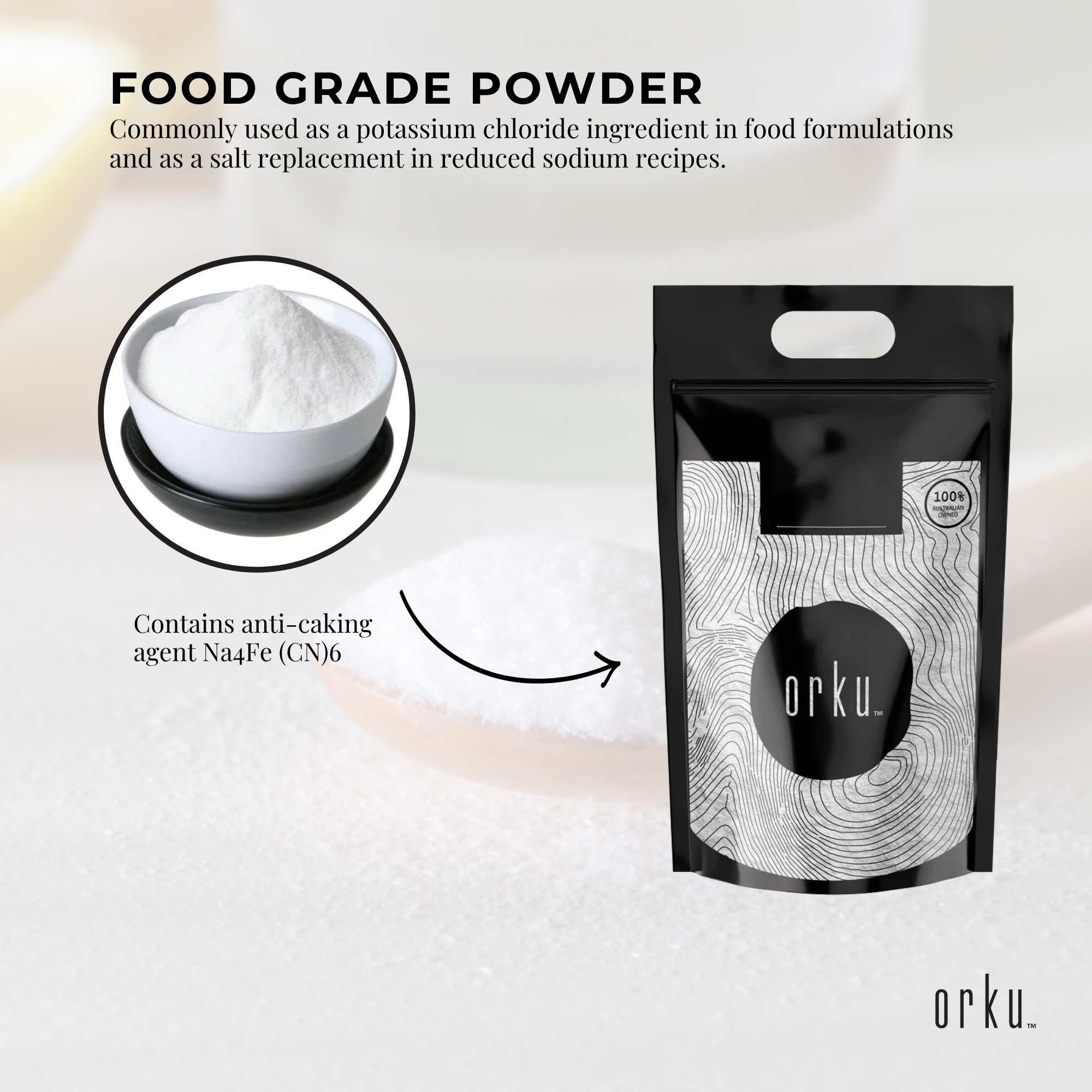 Orku Bulk 20Kg Potassium Chloride Powder (KCl) - Food Grade E508 Salt Substitute