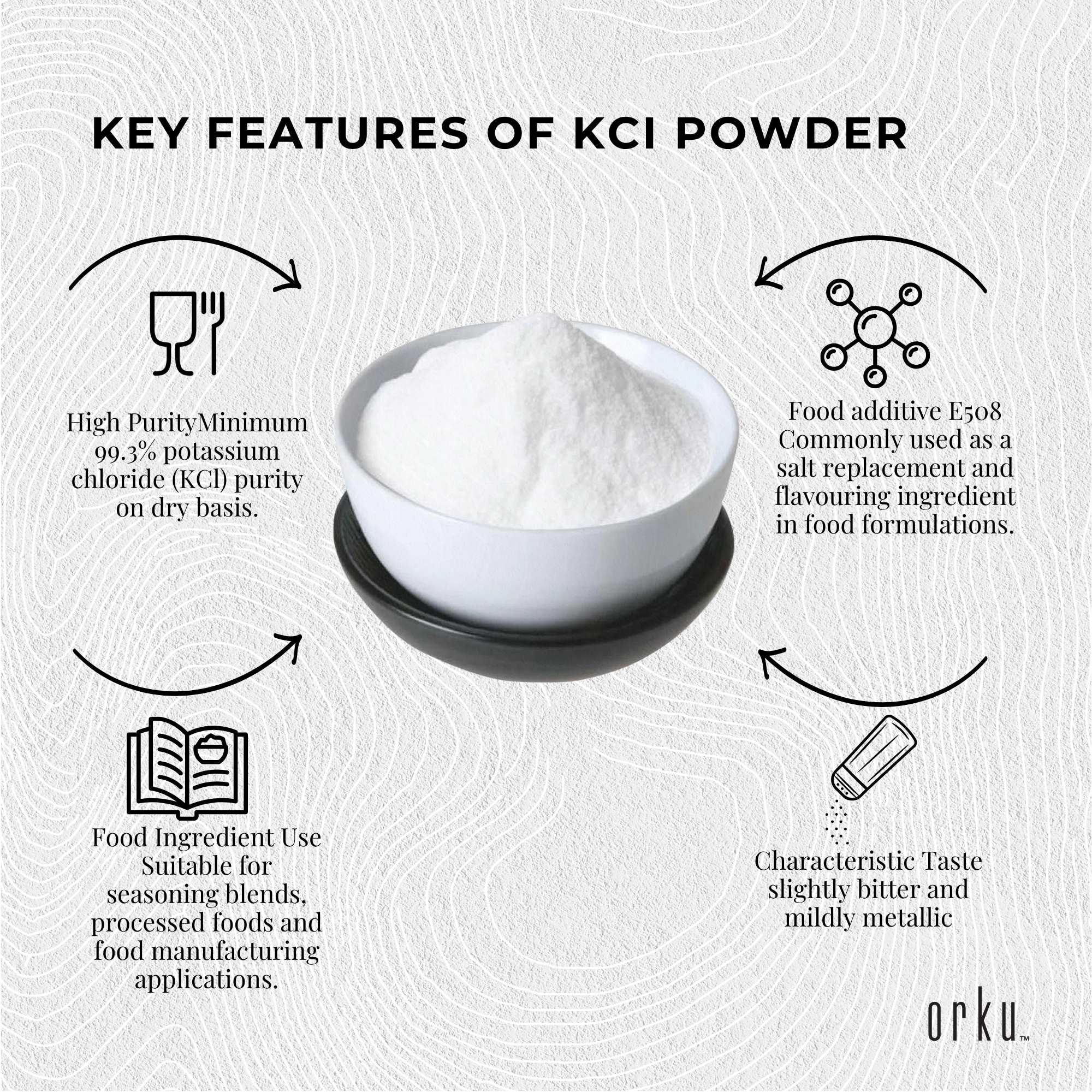 Orku Bulk 20Kg Potassium Chloride Powder (KCl) - Food Grade E508 Salt Substitute