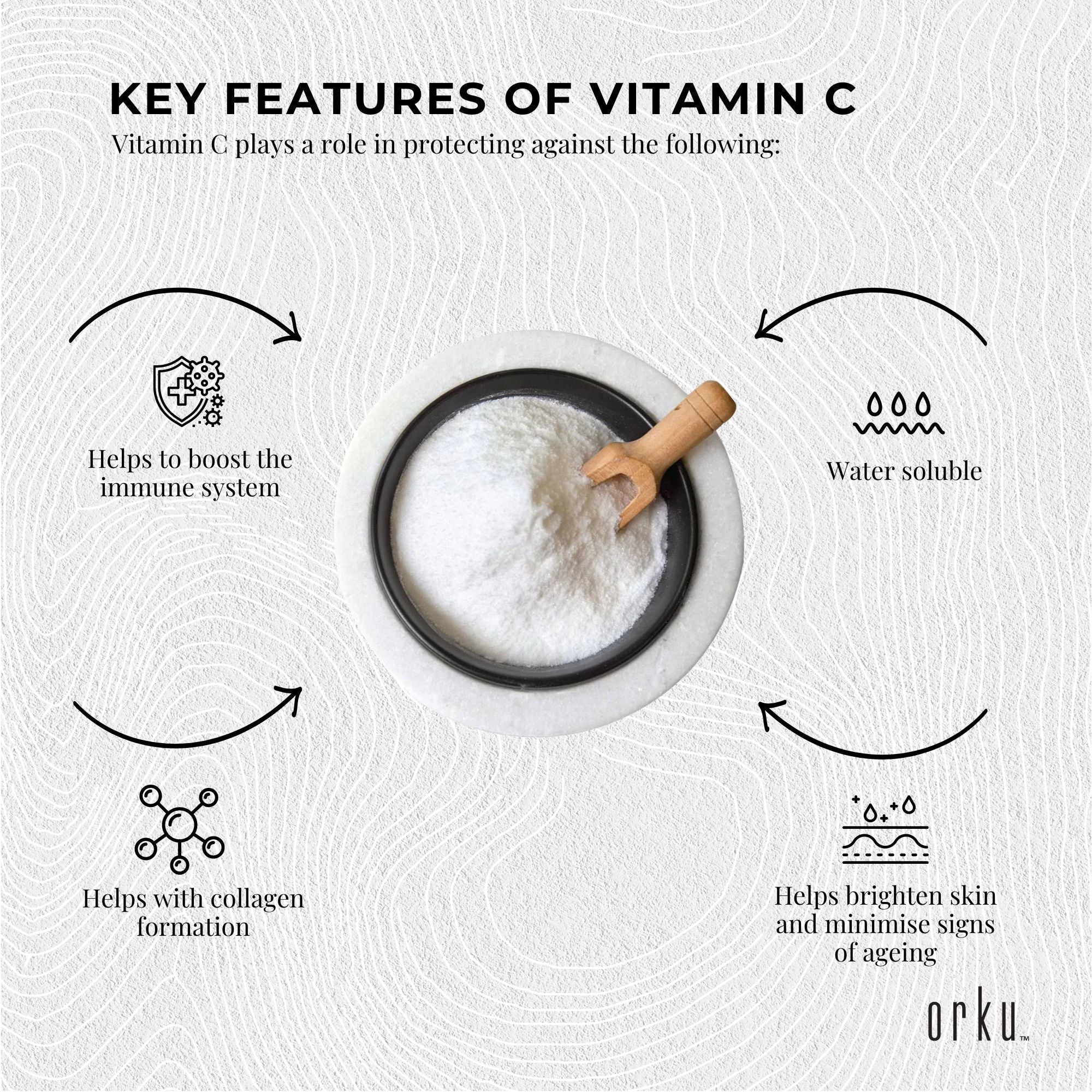 Orku 1.3Kg Vitamin C Powder in Tub Pure L-Ascorbic Acid - USP Grade Non-GMO