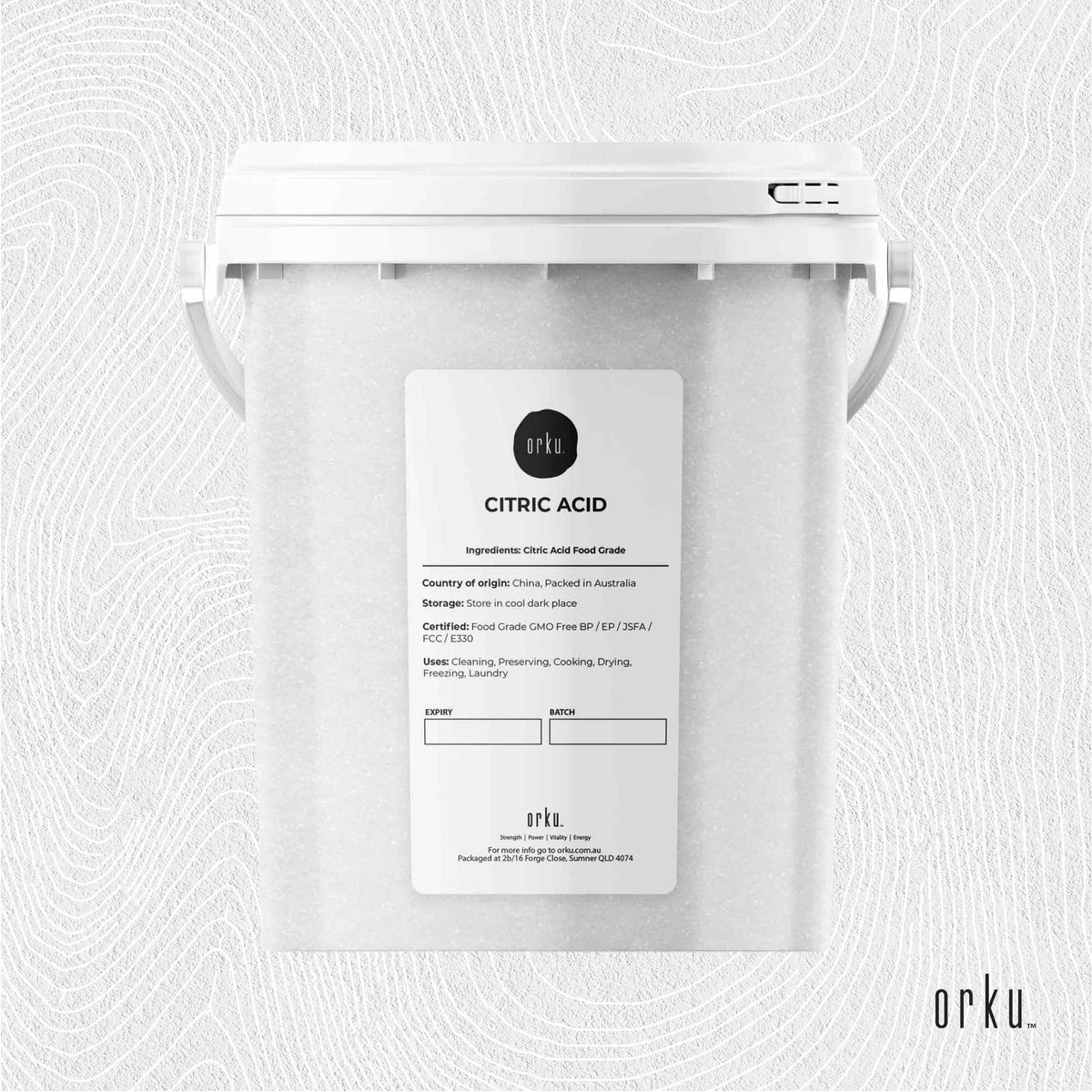 Orku 1.2Kg Citric Acid Powder Tub - Food Grade Non GMO Anhydrous Preservative E330