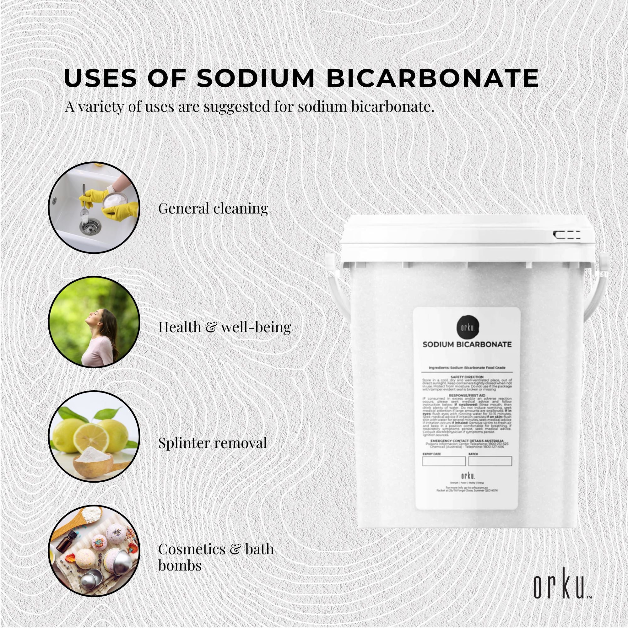 Orku 1.3Kg Sodium Bicarbonate Food Grade Tub Baking Soda Aluminium Free Powder