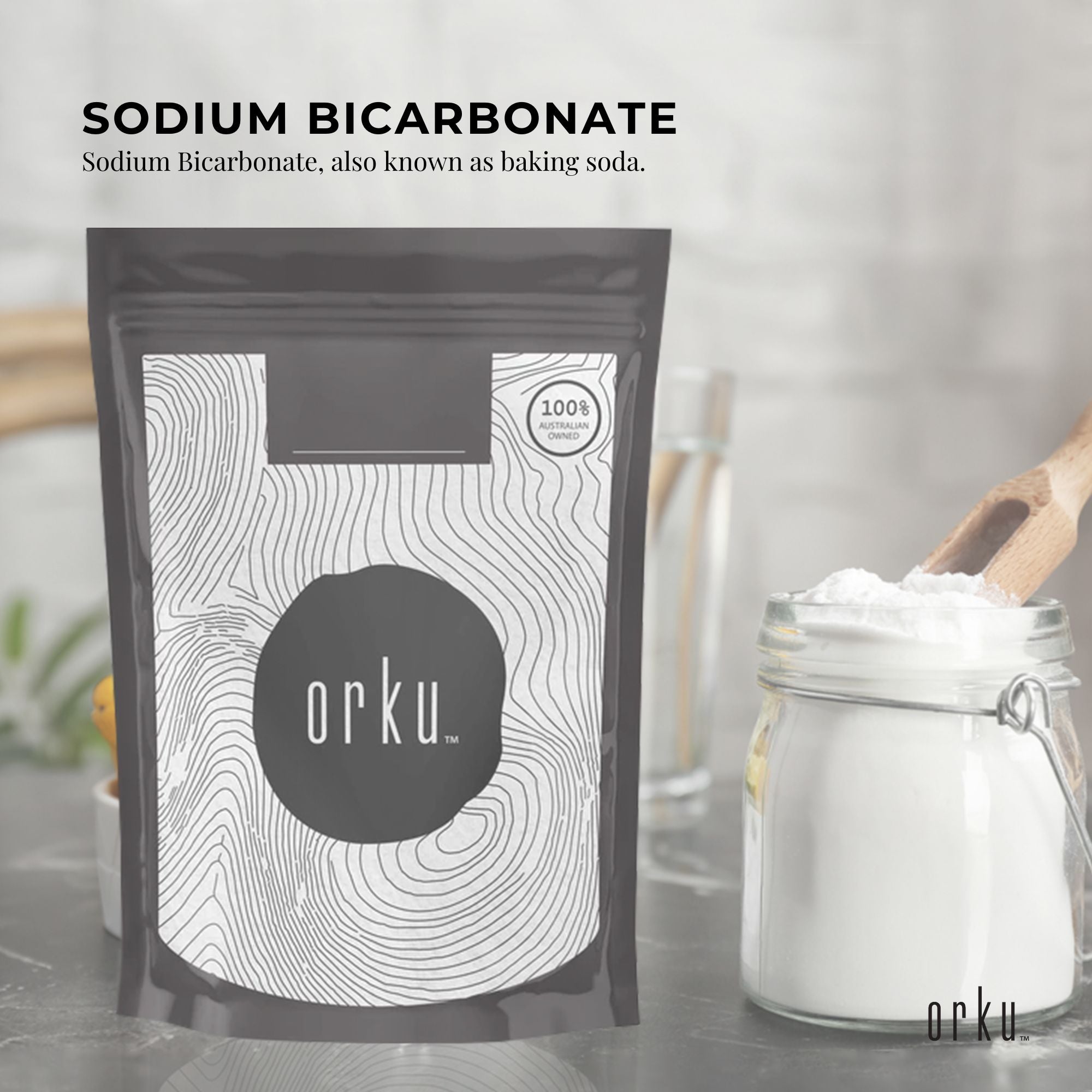Orku 2Kg Sodium Bicarbonate Food Grade Baking Soda Aluminium Free NaHCO3 Powder