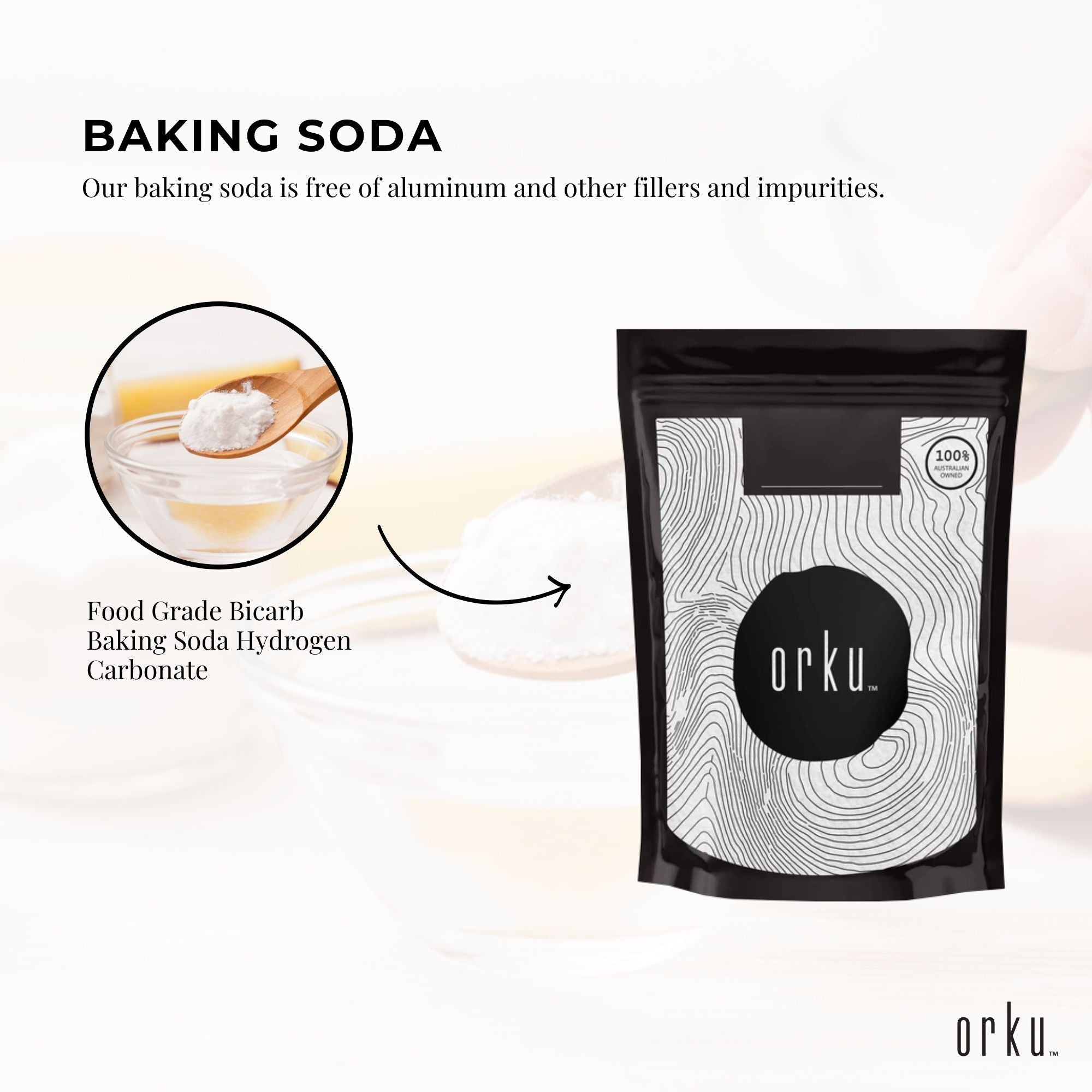 Orku 2Kg Sodium Bicarbonate Food Grade Baking Soda Aluminium Free NaHCO3 Powder