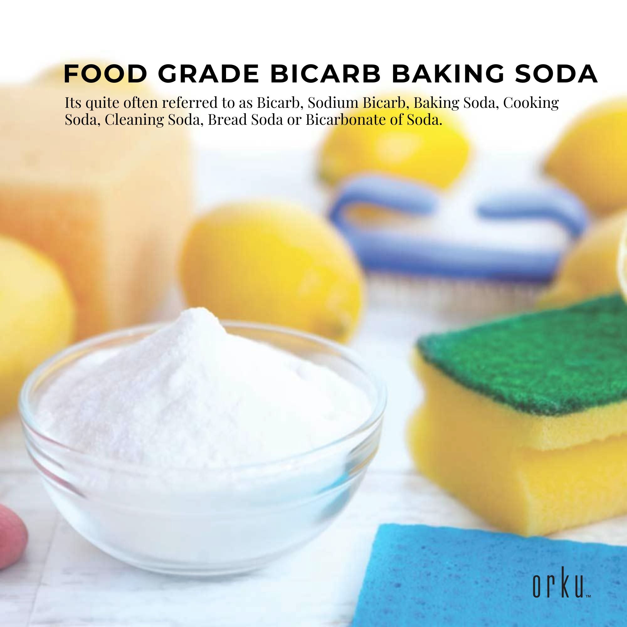 Orku 2Kg Sodium Bicarbonate Food Grade Baking Soda Aluminium Free NaHCO3 Powder