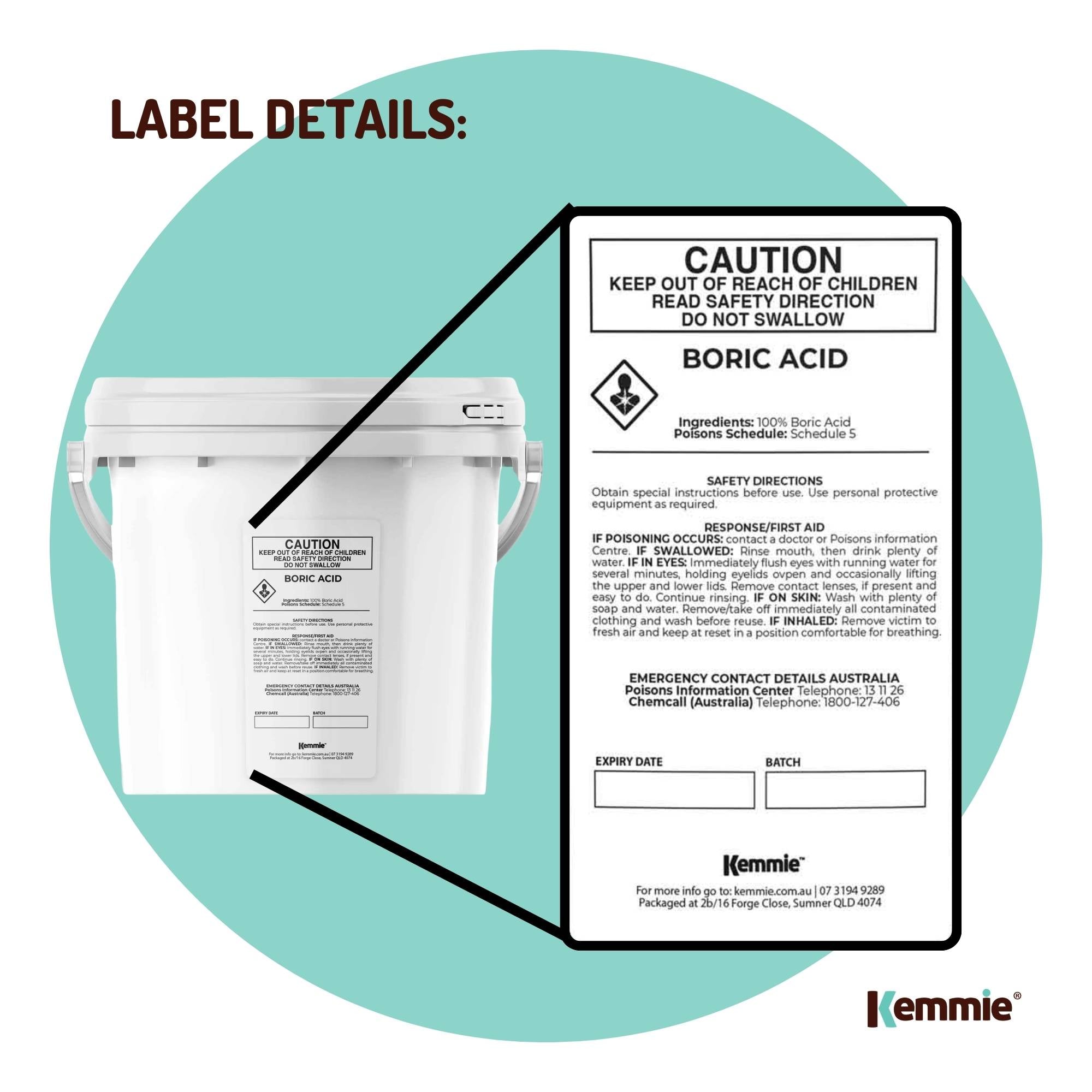 Kemmie 1Kg Boric Acid Powder 99.9% Pure Tub - Soluble Orthoboric Acid H3BO3