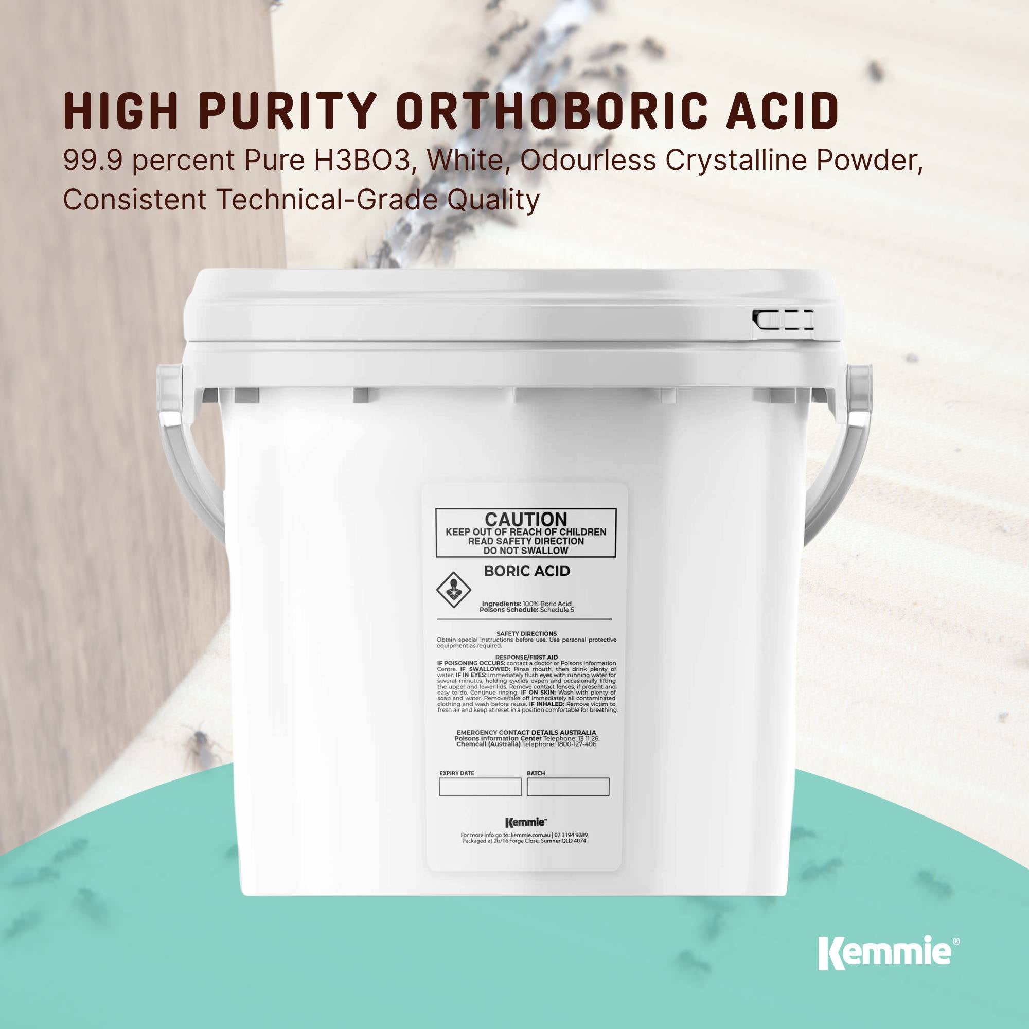 Kemmie 4.9Kg Boric Acid Powder 99.9% Pure Tub - Soluble Orthoboric Acid H3BO3