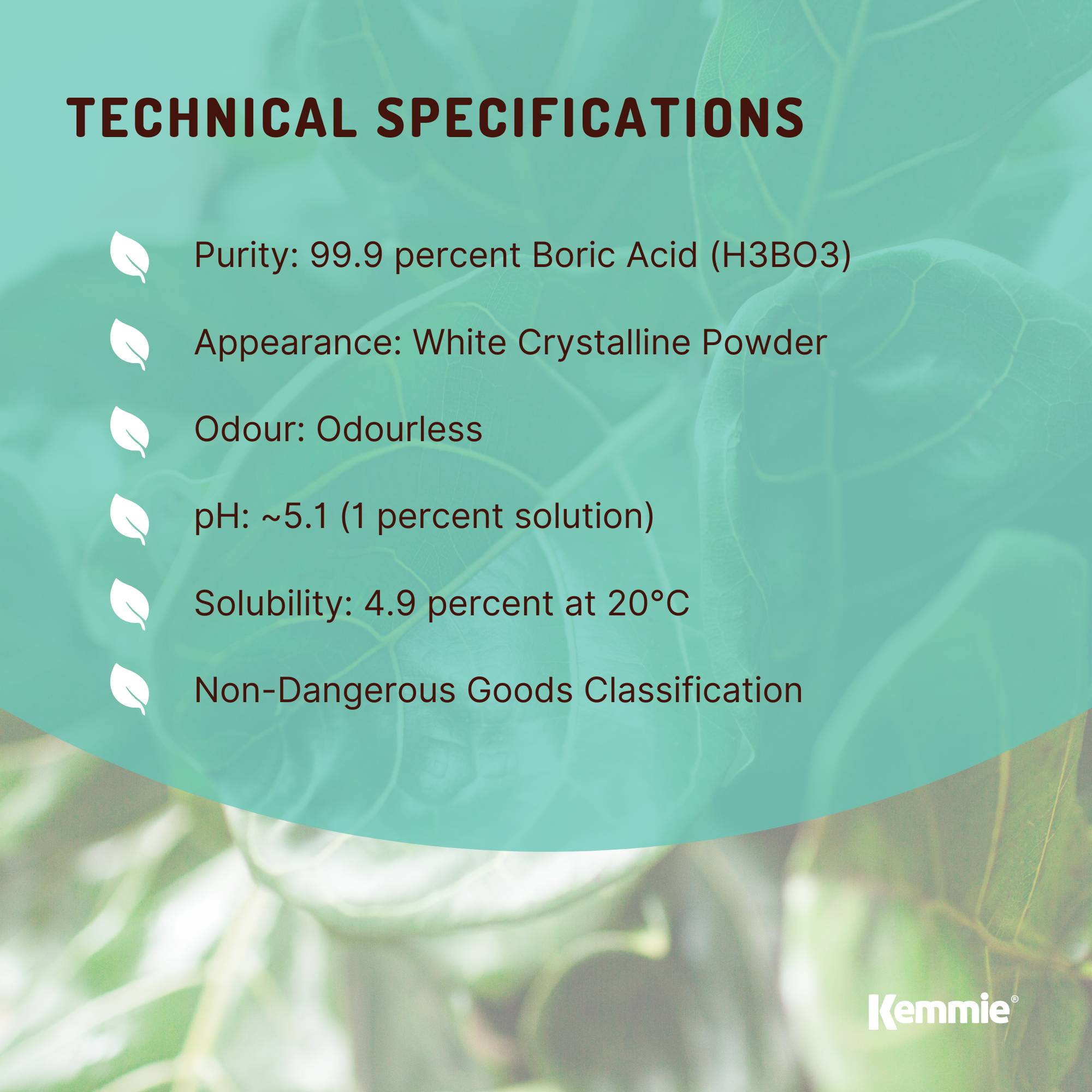 Kemmie 4.9Kg Boric Acid Powder 99.9% Pure Tub - Soluble Orthoboric Acid H3BO3