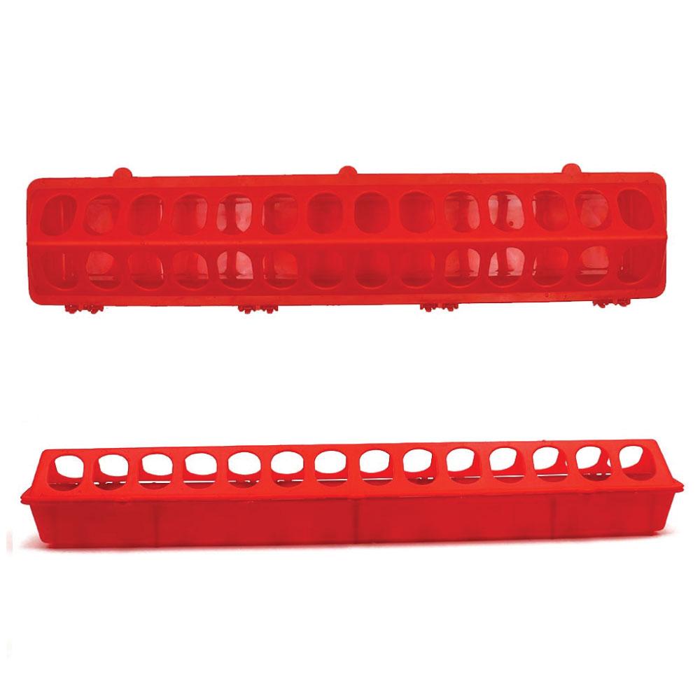 Farm Equipment: 50cm Long Poultry Feeder Chicken Feeding Trough Red Plastic Flip Top Container