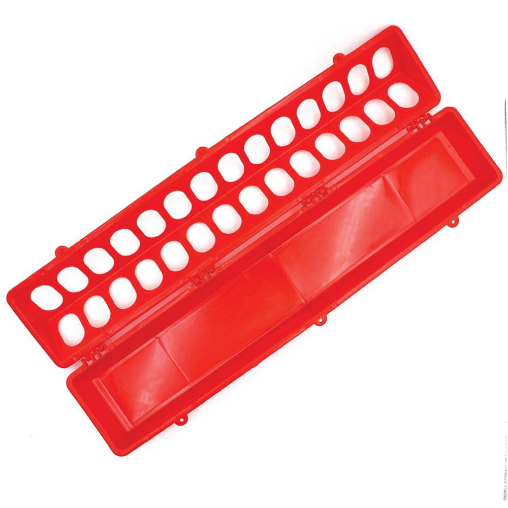 Farm Equipment: 50cm Long Poultry Feeder Chicken Feeding Trough Red Plastic Flip Top Container