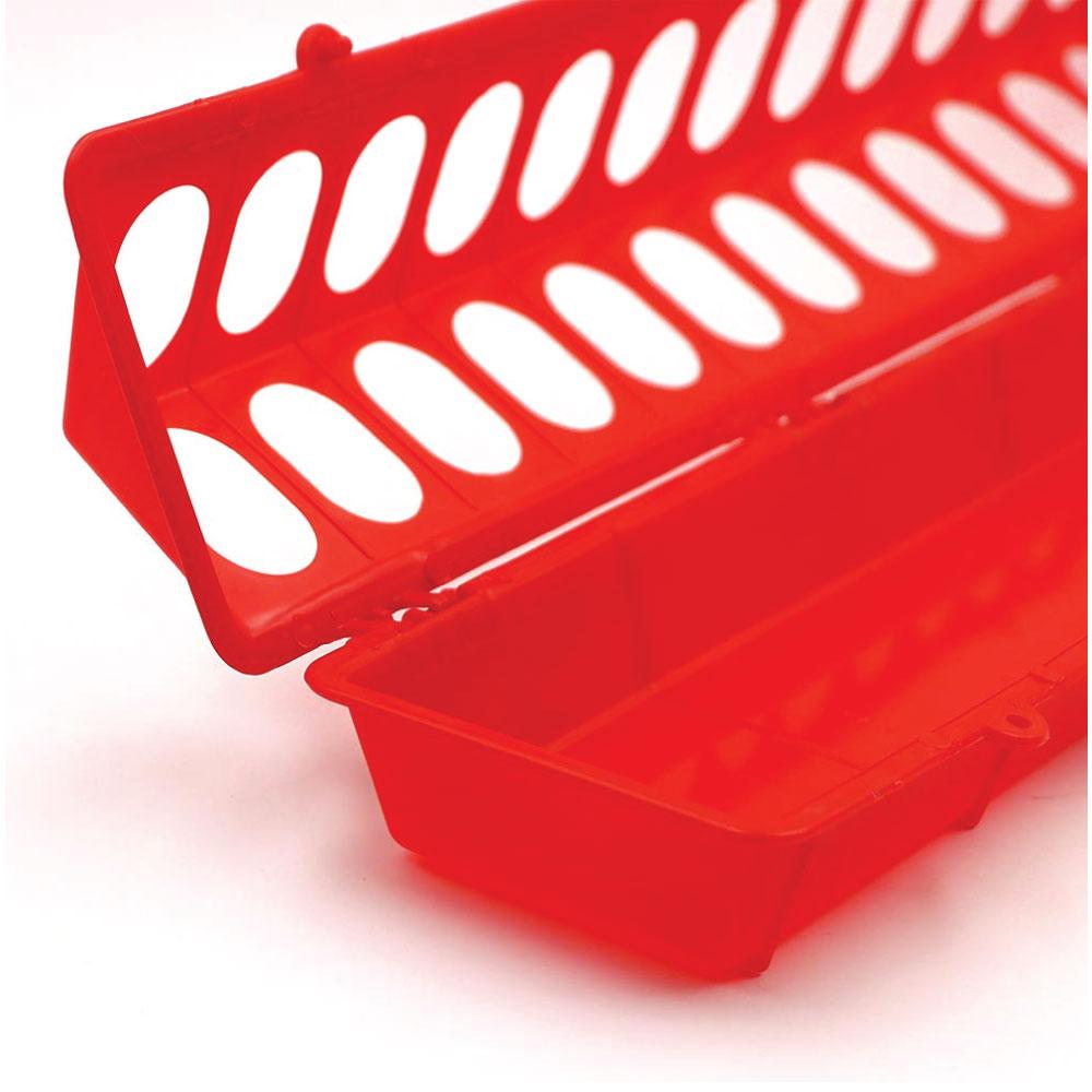 Farm Equipment: 50cm Long Poultry Feeder Chicken Feeding Trough Red Plastic Flip Top Container