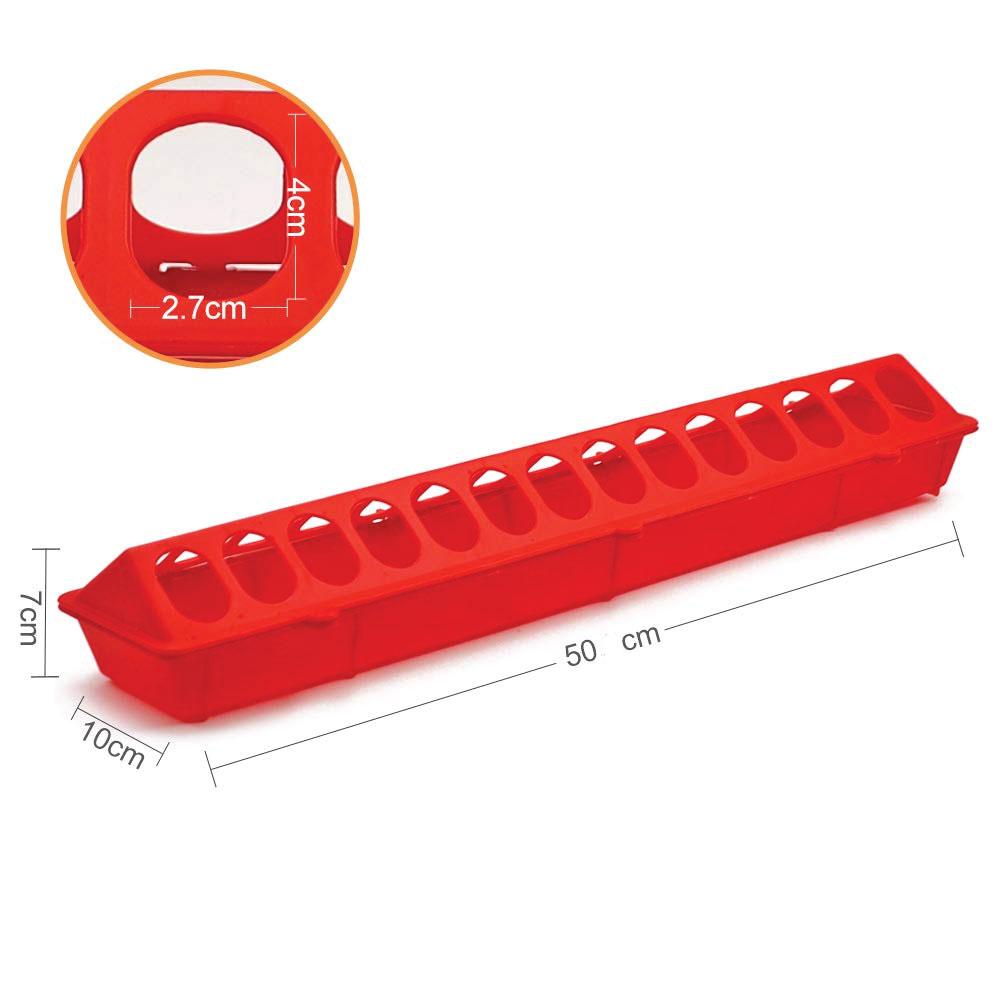 Farm Equipment: 50cm Long Poultry Feeder Chicken Feeding Trough Red Plastic Flip Top Container