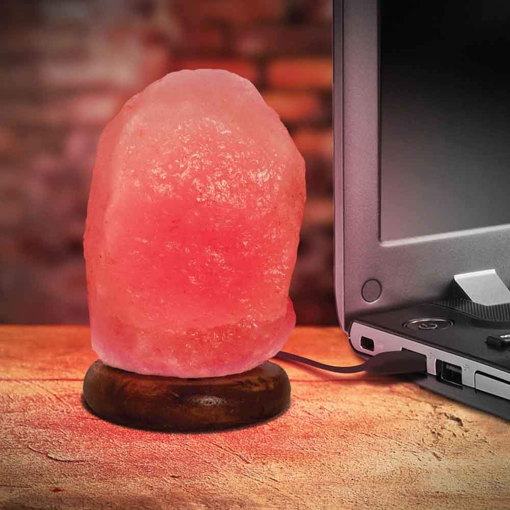 Table Lamps: Orku Red USB Himalayan Pink Salt Lamp - Coloured Light Mini Natural Rock Crystal