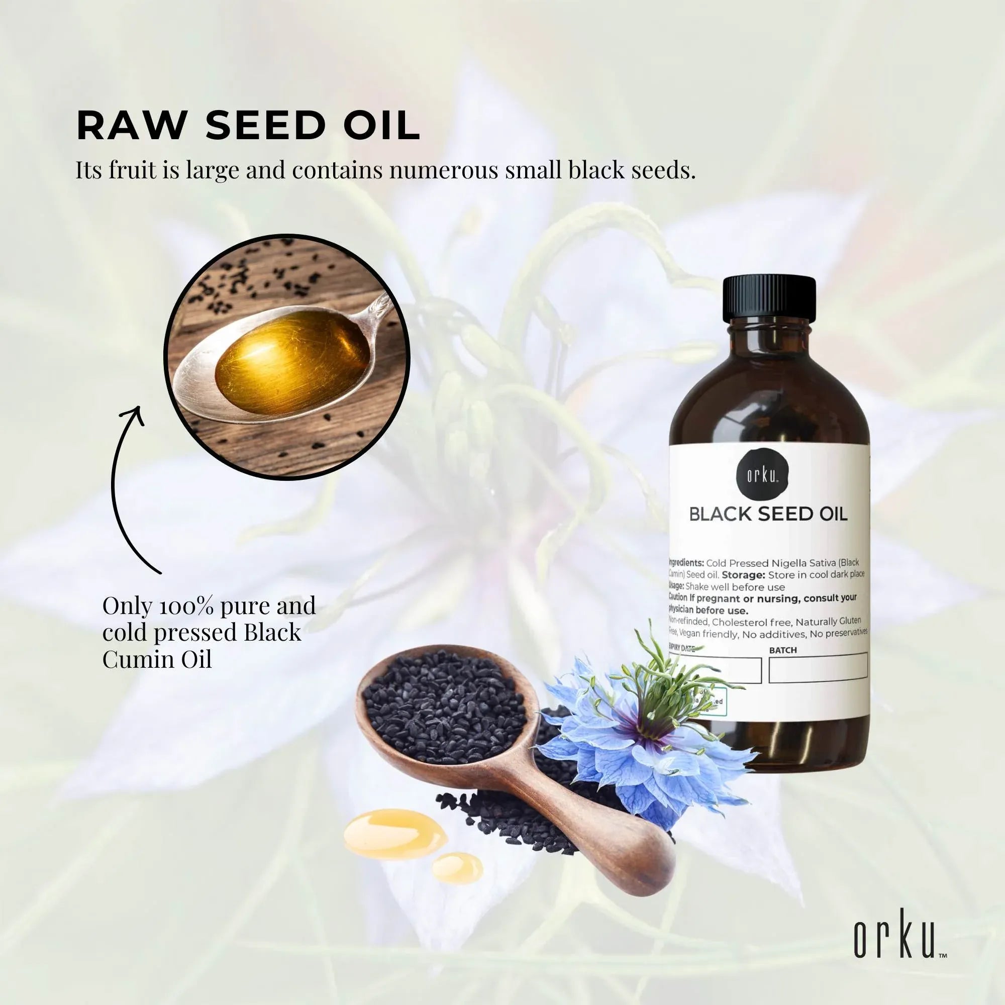 Orku 100ml Black Seed Oil Pure Cold Pressed 100% Ethiopian Nigella Sativa Cumin