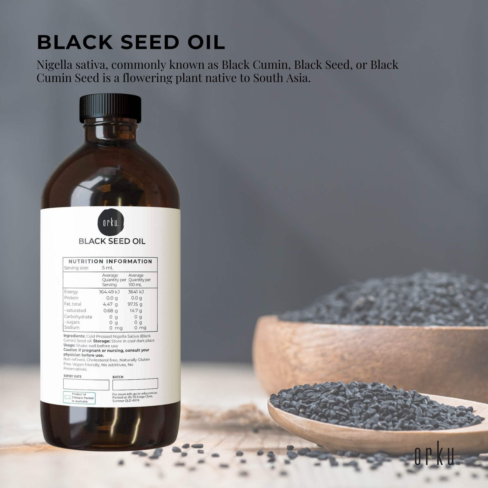 Orku 500ml Black Seed Oil Pure Cold Pressed 100% Ethiopian Nigella Sativa Cumin