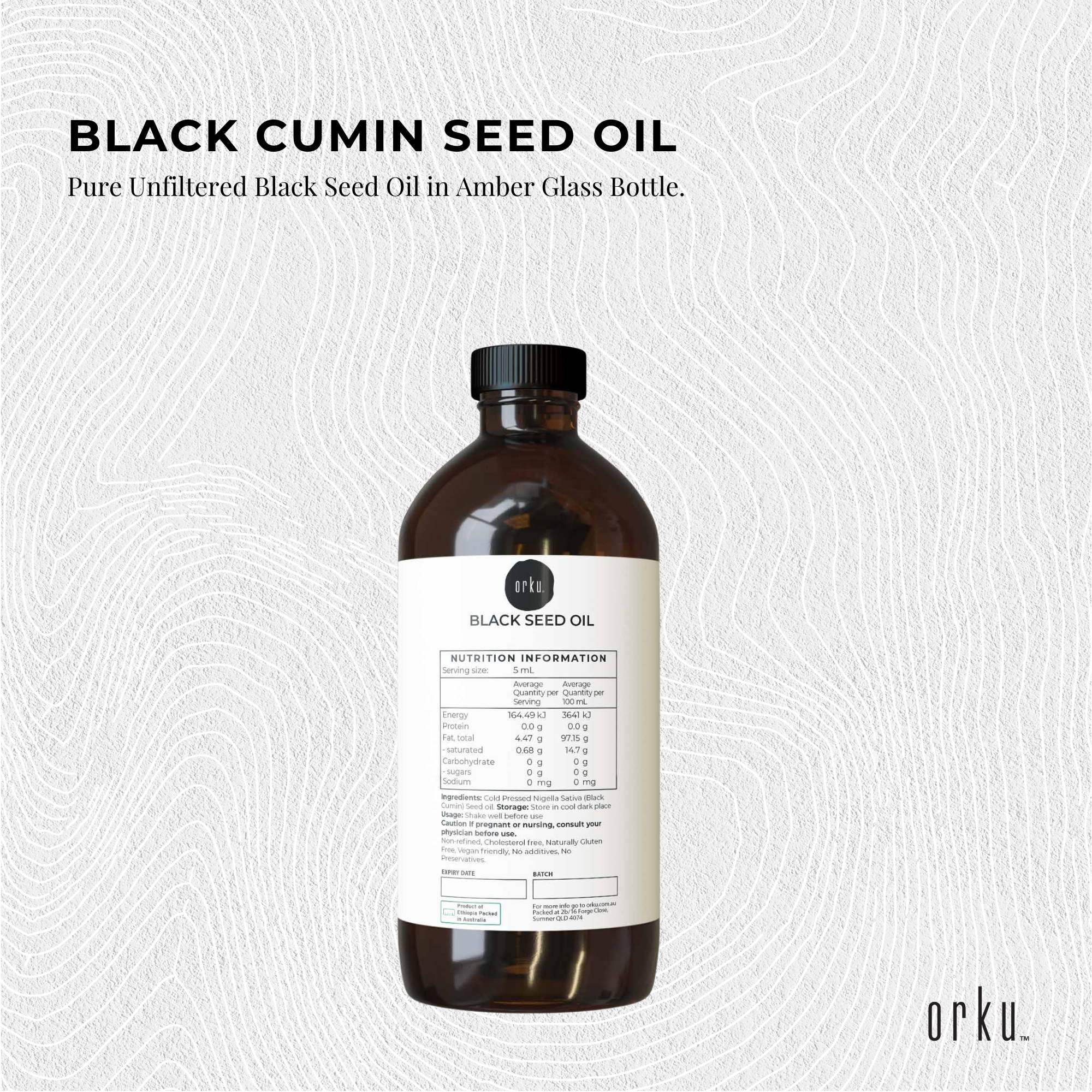 Orku 500ml Black Seed Oil Pure Cold Pressed 100% Ethiopian Nigella Sativa Cumin