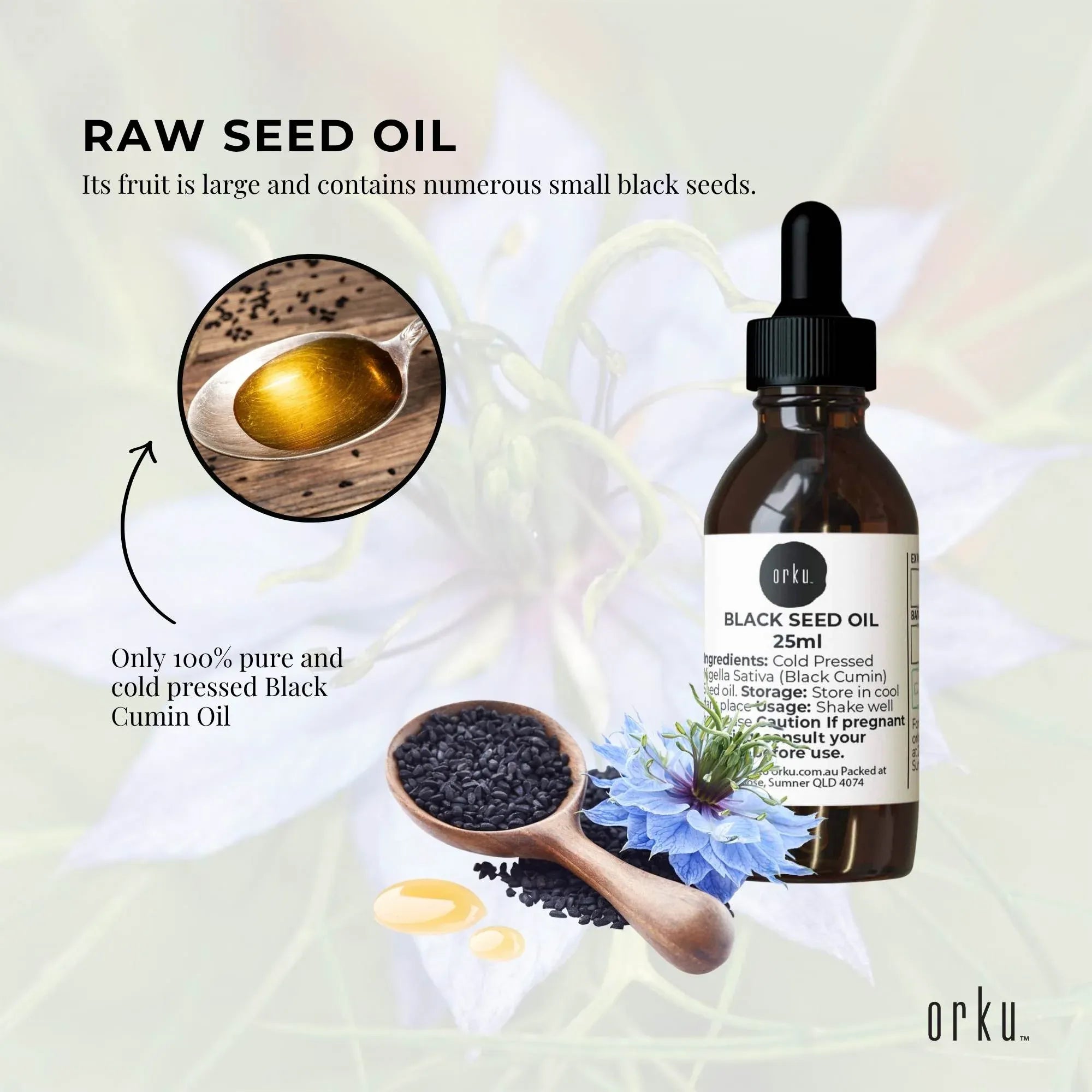 Orku 25ml Black Seed Oil Pure Cold Pressed 100% Ethiopian Nigella Sativa Cumin
