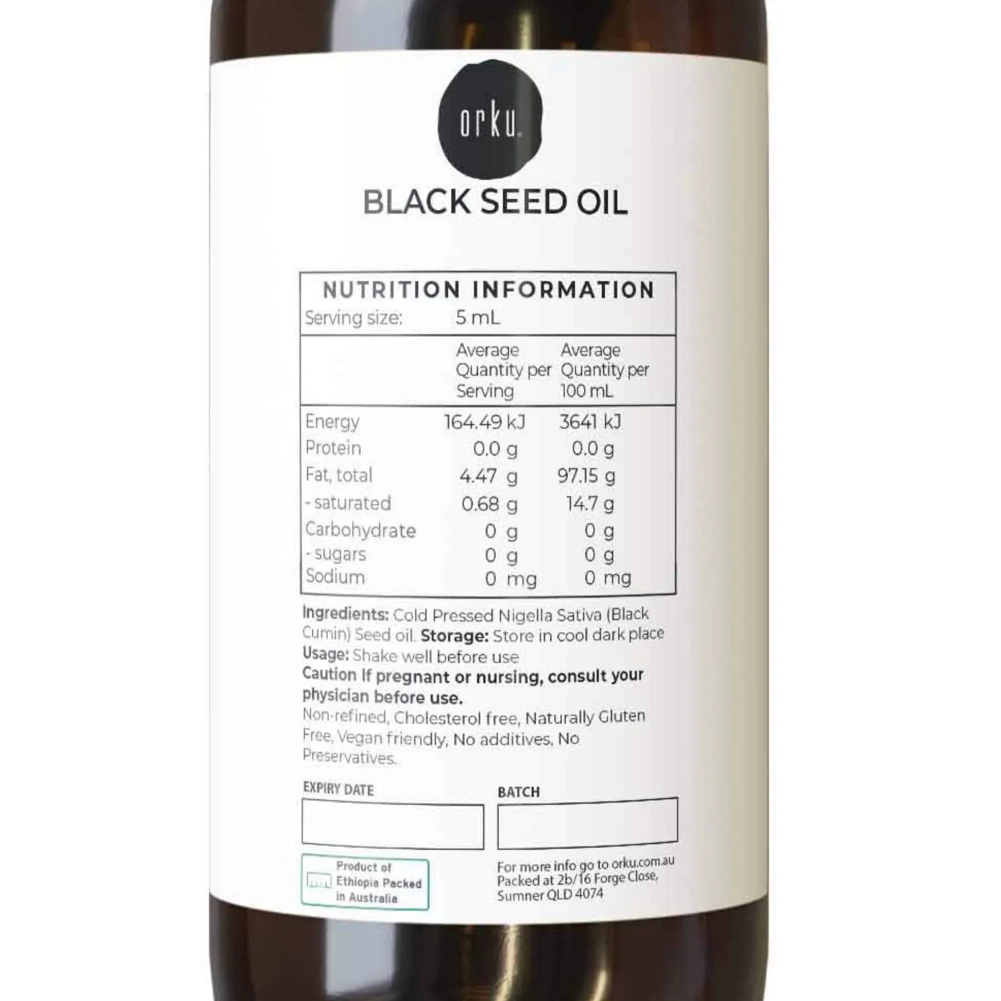Orku 25ml Black Seed Oil Pure Cold Pressed 100% Ethiopian Nigella Sativa Cumin