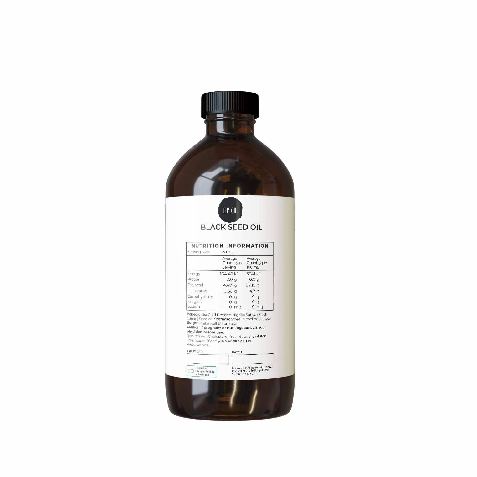 Orku 1L Black Seed Oil Pure Cold Pressed 100% Ethiopian Nigella Sativa Cumin