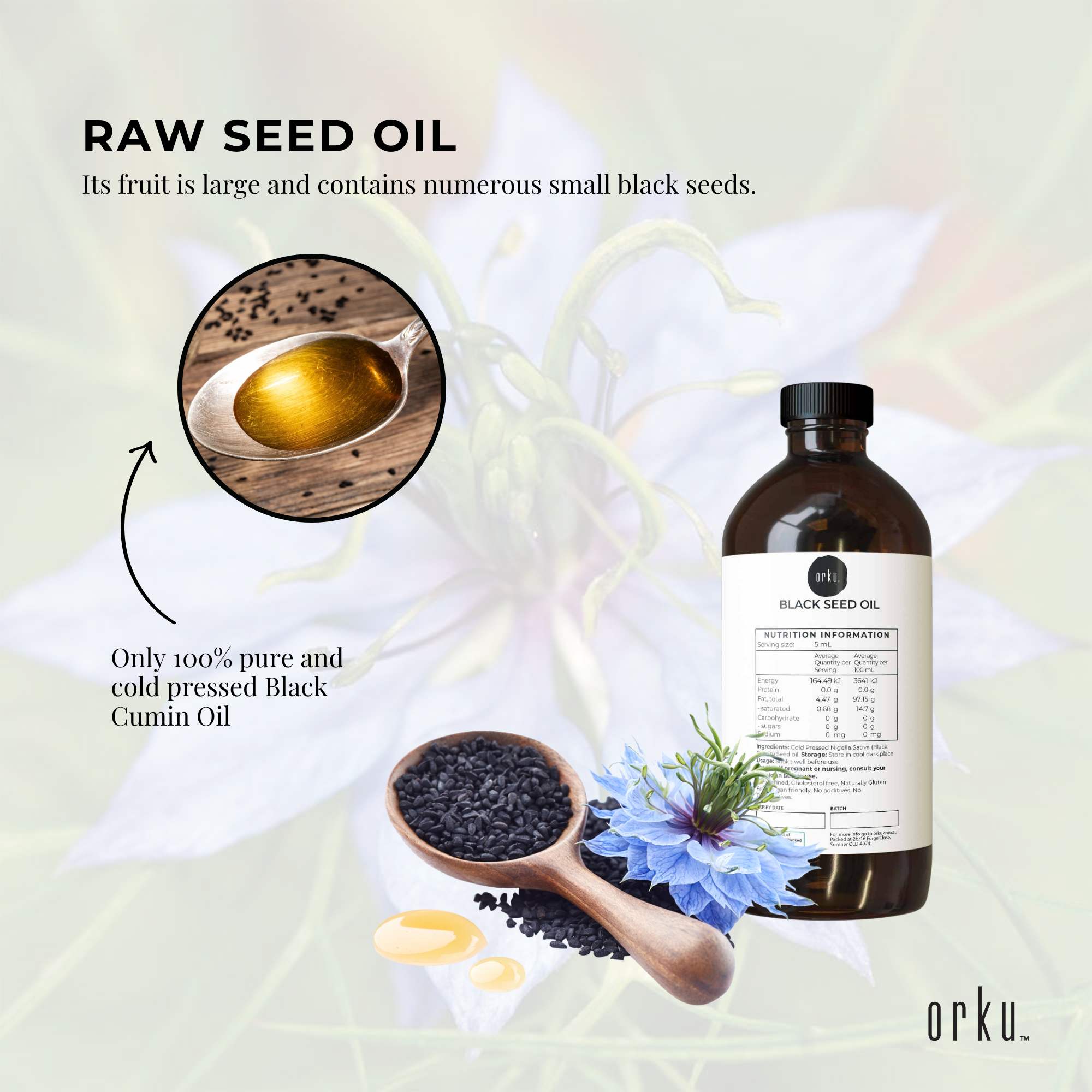 Orku 1L Black Seed Oil Pure Cold Pressed 100% Ethiopian Nigella Sativa Cumin