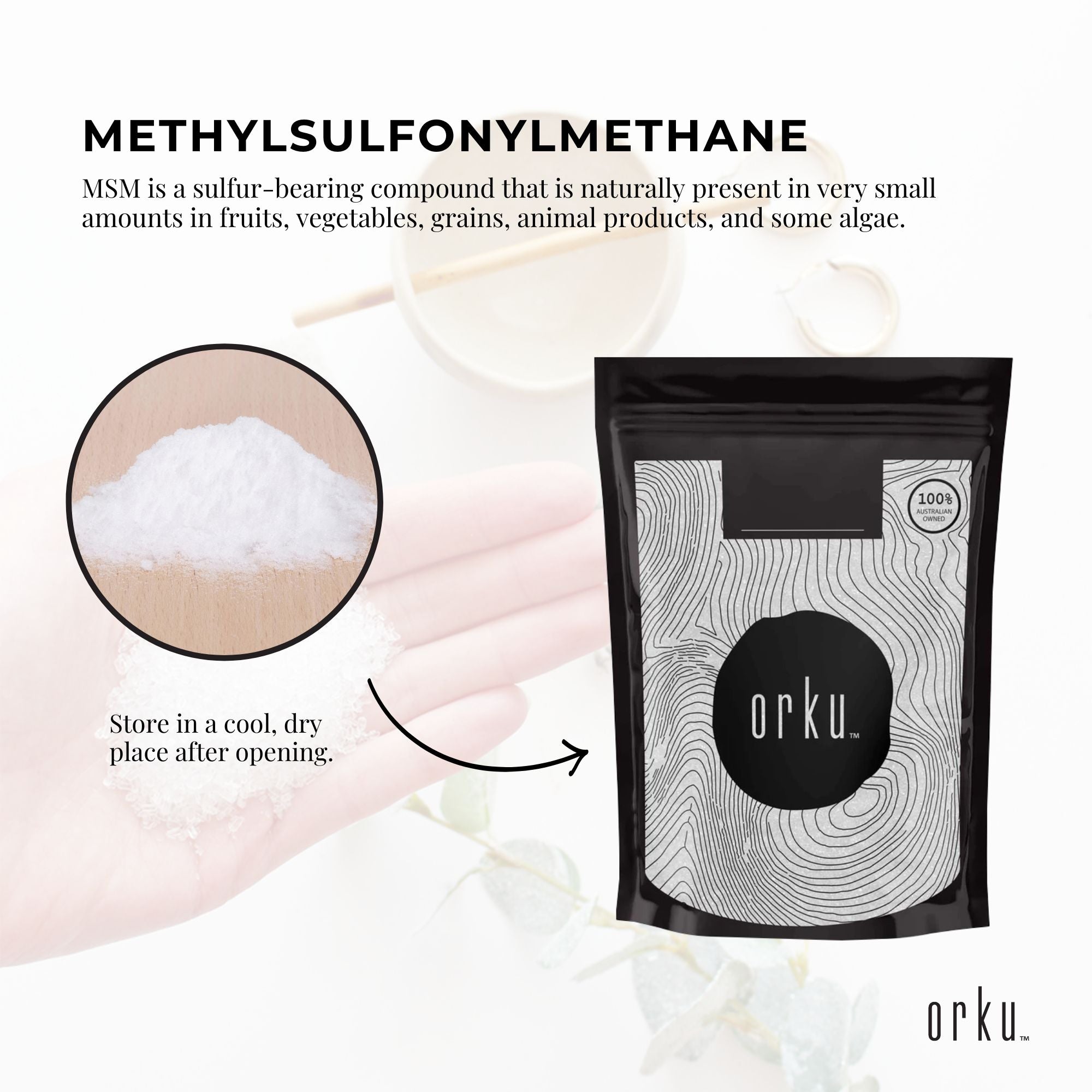 Orku 400g MSM Powder or Crystals - 99.9% Pure USP Grade Methylsulfonylmethane
