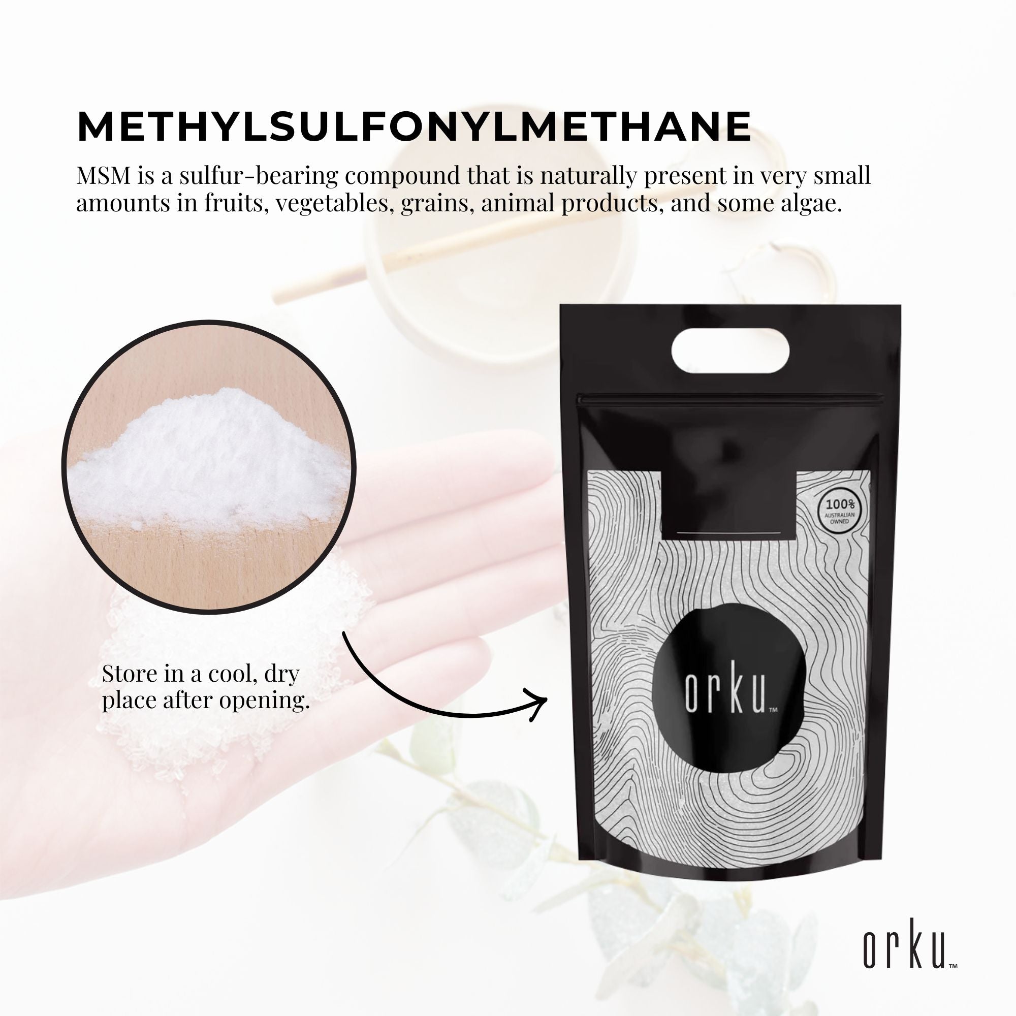Orku 20Kg MSM Powder or Crystals - 99.9% Pure USP Grade Methylsulfonylmethane