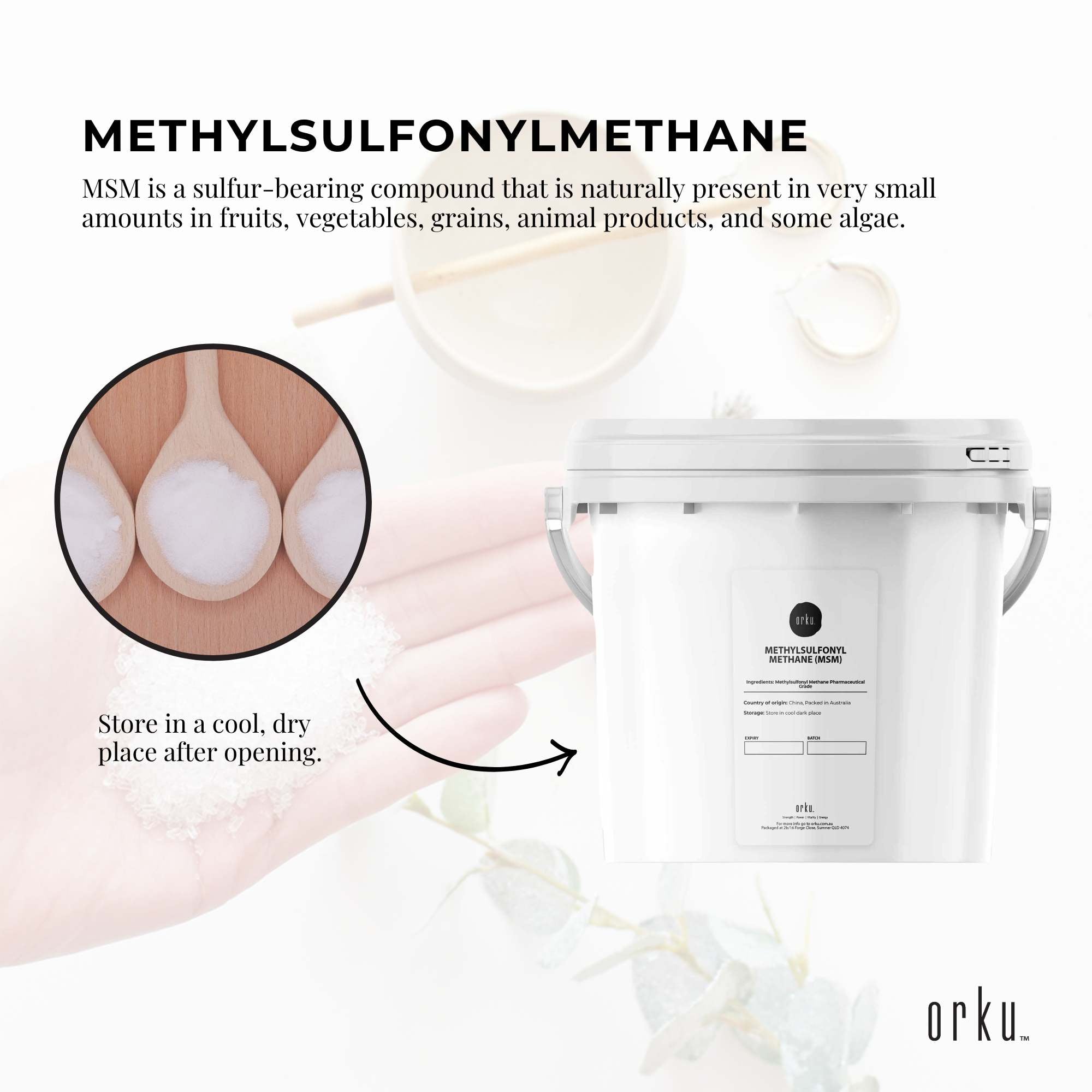 Orku 3Kg MSM Powder or Crystals Tub - 99.9% Pure USP Grade Methylsulfonylmethane