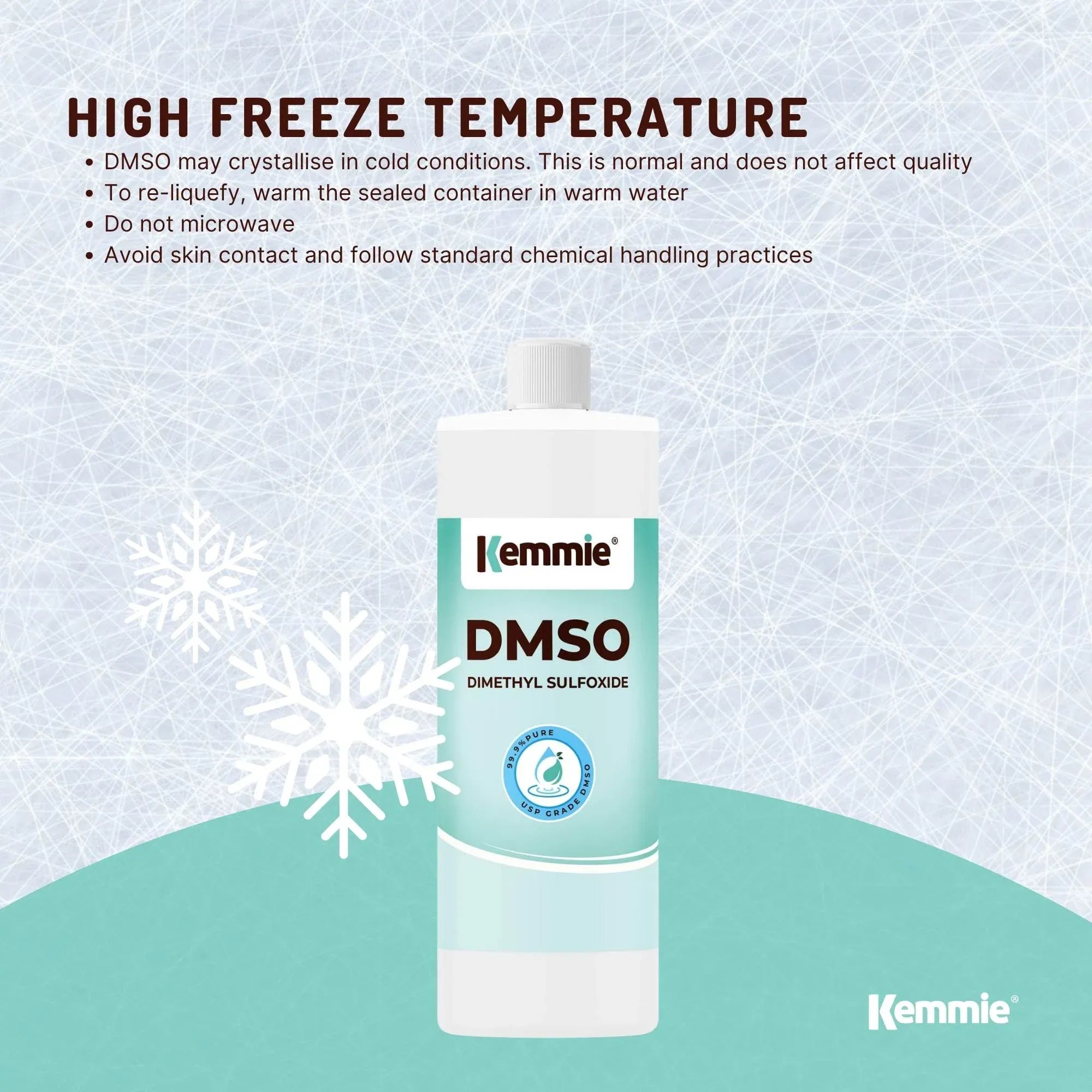 Kemmie 1L DMSO Liquid 99.9% Pure - USP Grade Dimethyl Sulfoxide Solvent