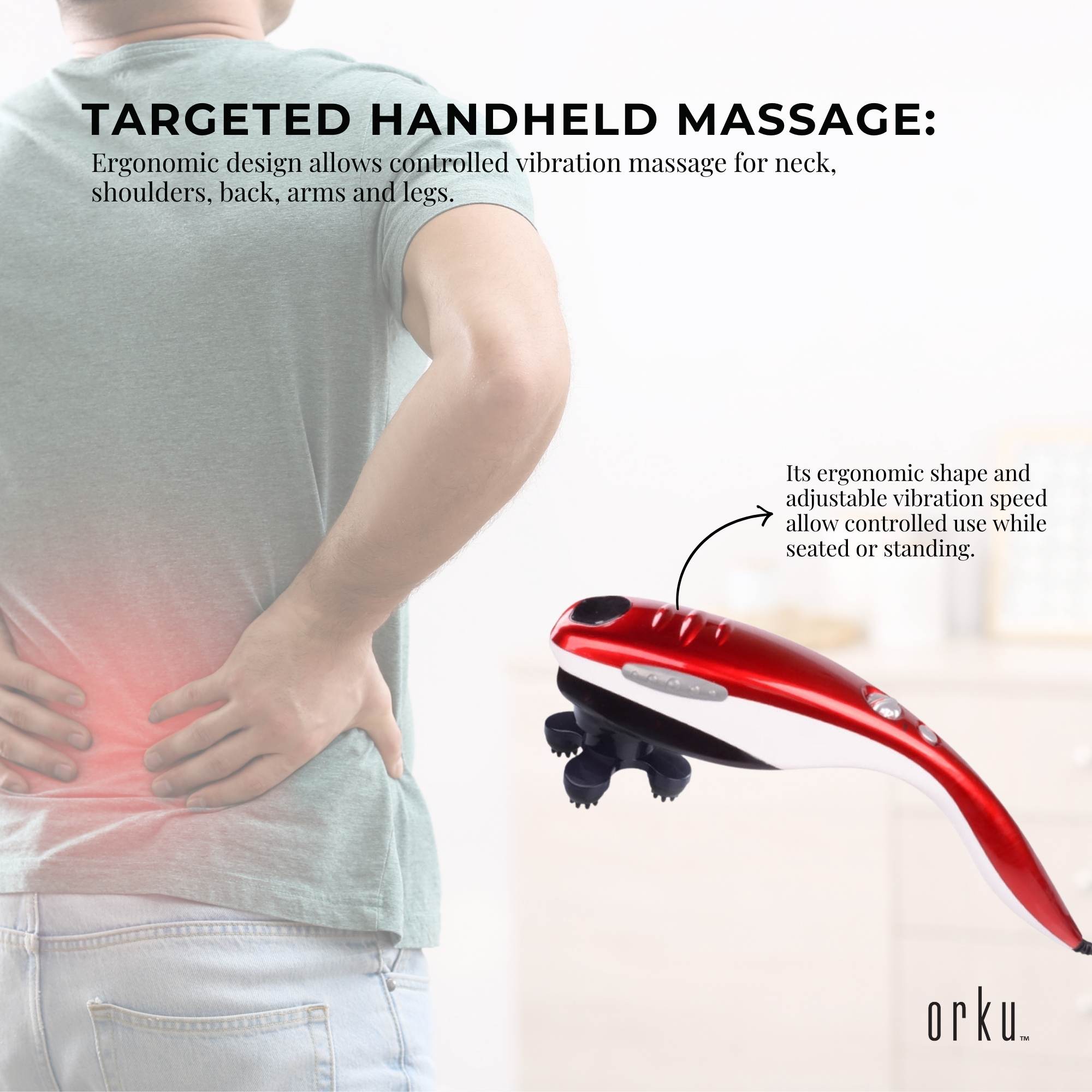 Orku Handheld Body Massager 6 Heads Adjustable Speed Neck Shoulder Back Legs Red